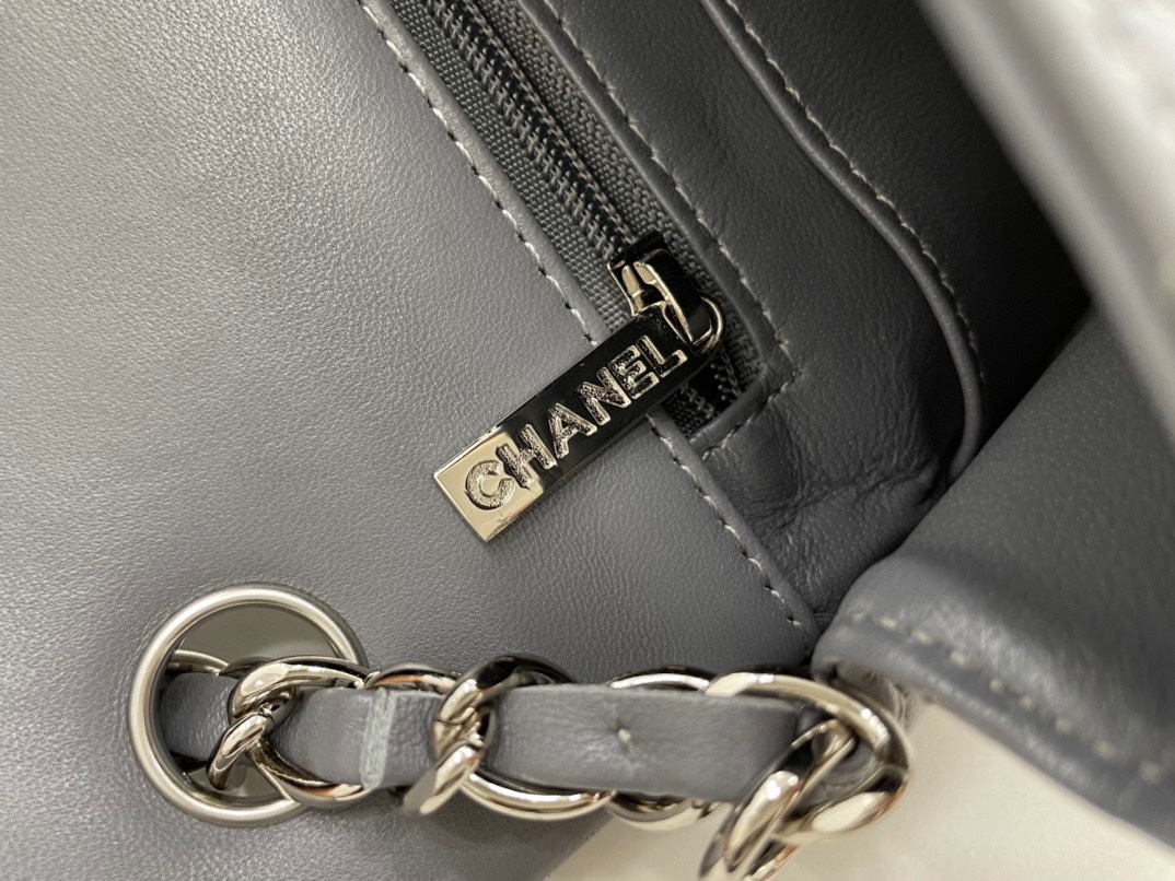 Hot Sale Chanel Classic Flap Sheepskin Small Shoulder Bag 17cm Best Gift Replica Dark Gray With Sliver