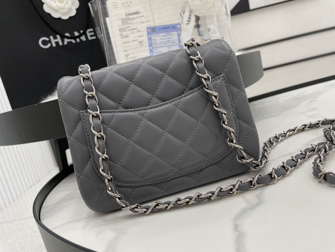 Hot Sale Chanel Classic Flap Sheepskin Small Shoulder Bag 17cm Best Gift Replica Dark Gray With Sliver