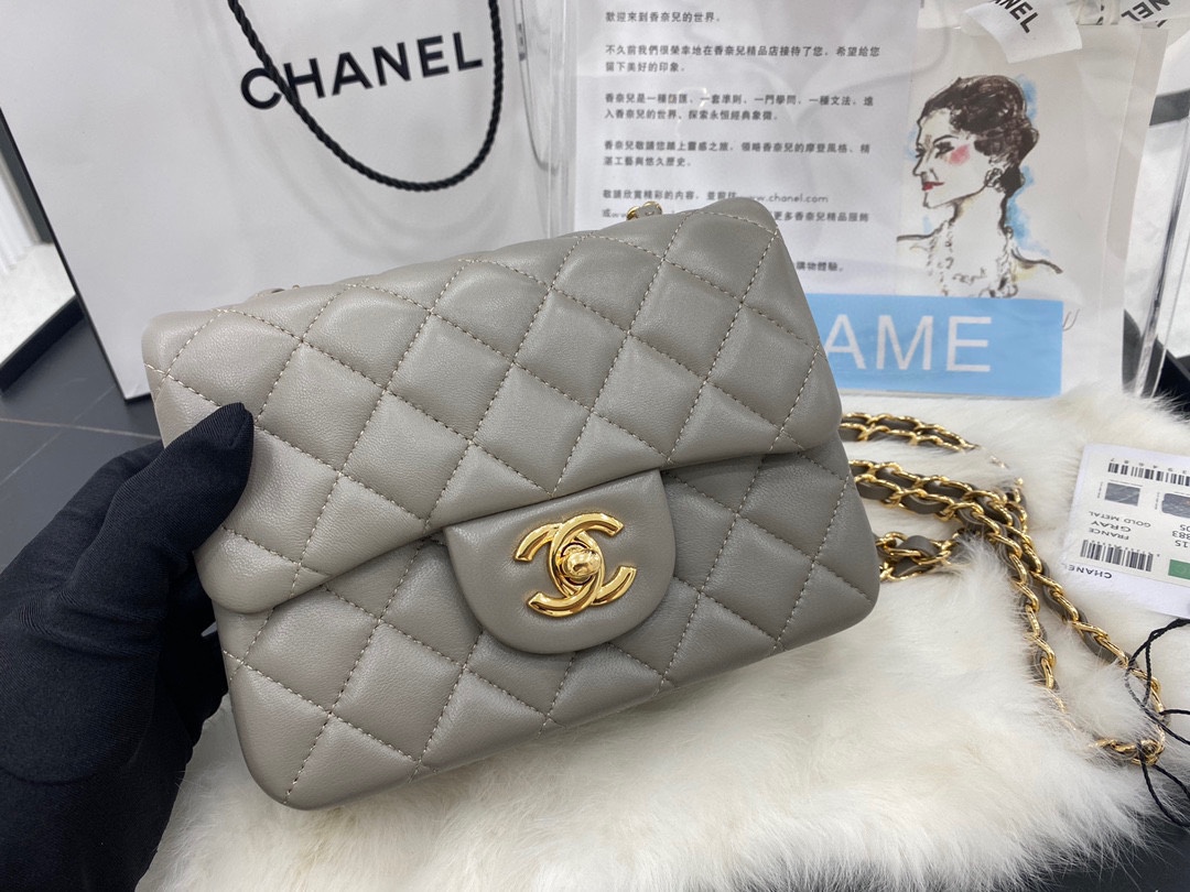 Hot Sale Chanel Classic Flap Sheepskin Small Shoulder Bag 17cm Best Gift Replica Khaki With Gold