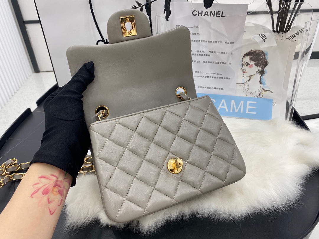 Hot Sale Chanel Classic Flap Sheepskin Small Shoulder Bag 17cm Best Gift Replica Khaki With Gold