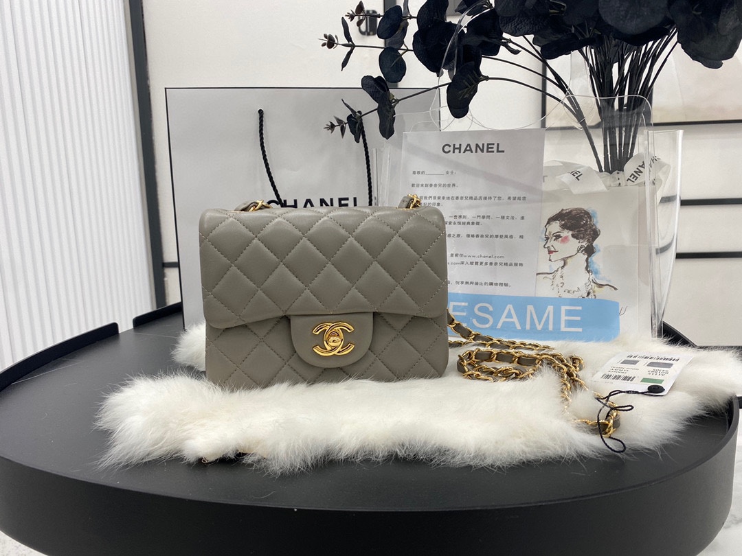 Hot Sale Chanel Classic Flap Sheepskin Small Shoulder Bag 17cm Best Gift Replica Khaki With Gold