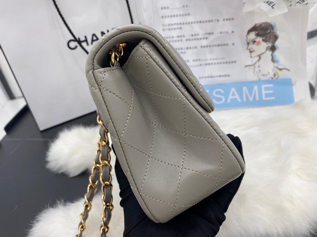 Hot Sale Chanel Classic Flap Sheepskin Small Shoulder Bag 17cm Best Gift Replica Khaki With Gold