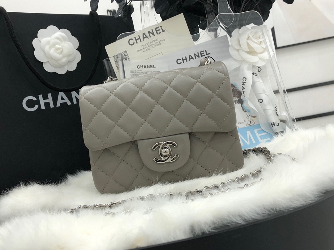 Hot Sale Chanel Classic Flap Sheepskin Small Shoulder Bag 17cm Best Gift Replica Khaki With Sliver