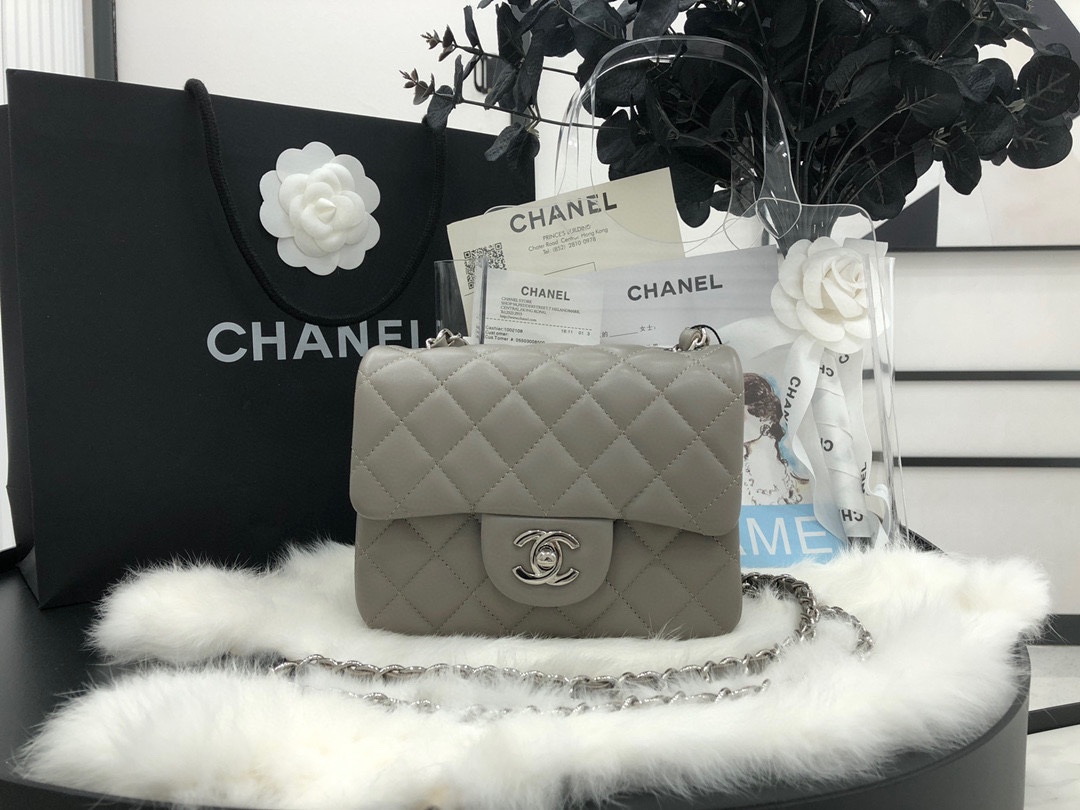 Hot Sale Chanel Classic Flap Sheepskin Small Shoulder Bag 17cm Best Gift Replica Khaki With Sliver