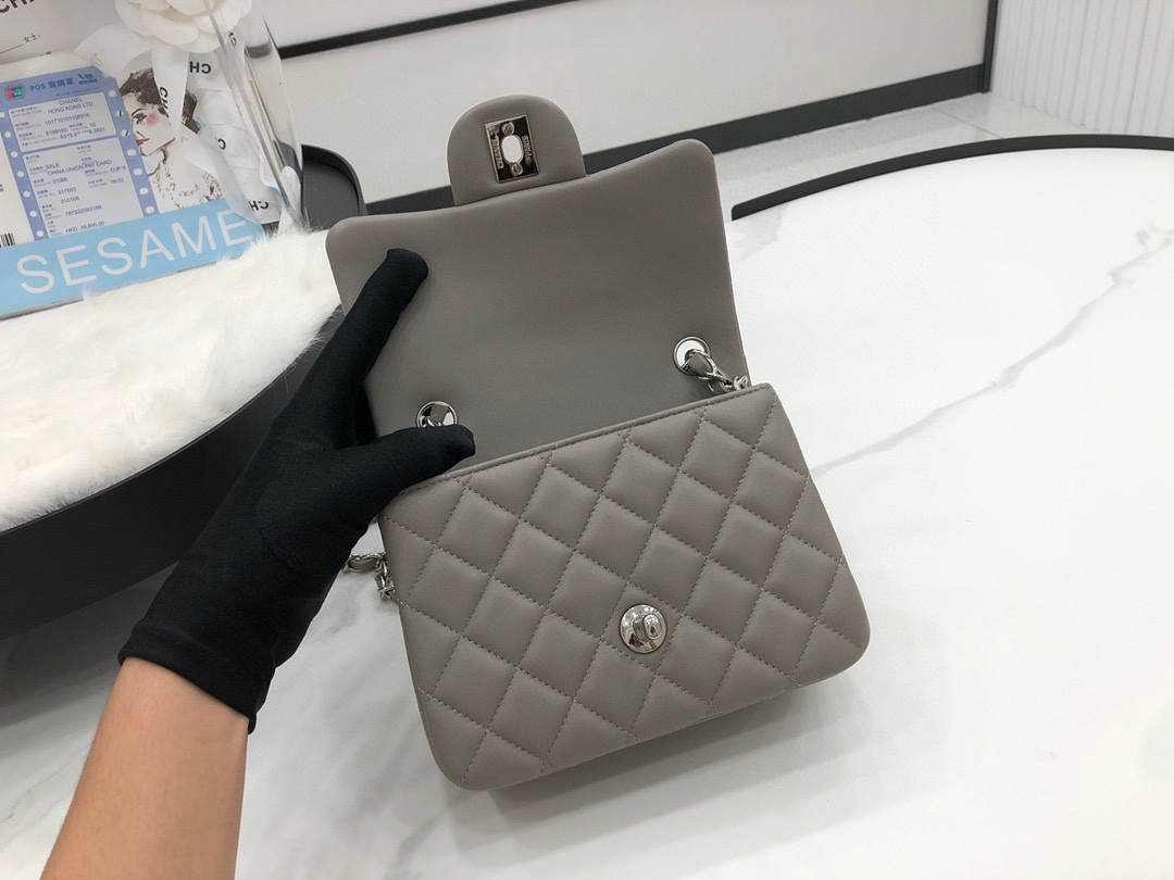 Hot Sale Chanel Classic Flap Sheepskin Small Shoulder Bag 17cm Best Gift Replica Khaki With Sliver