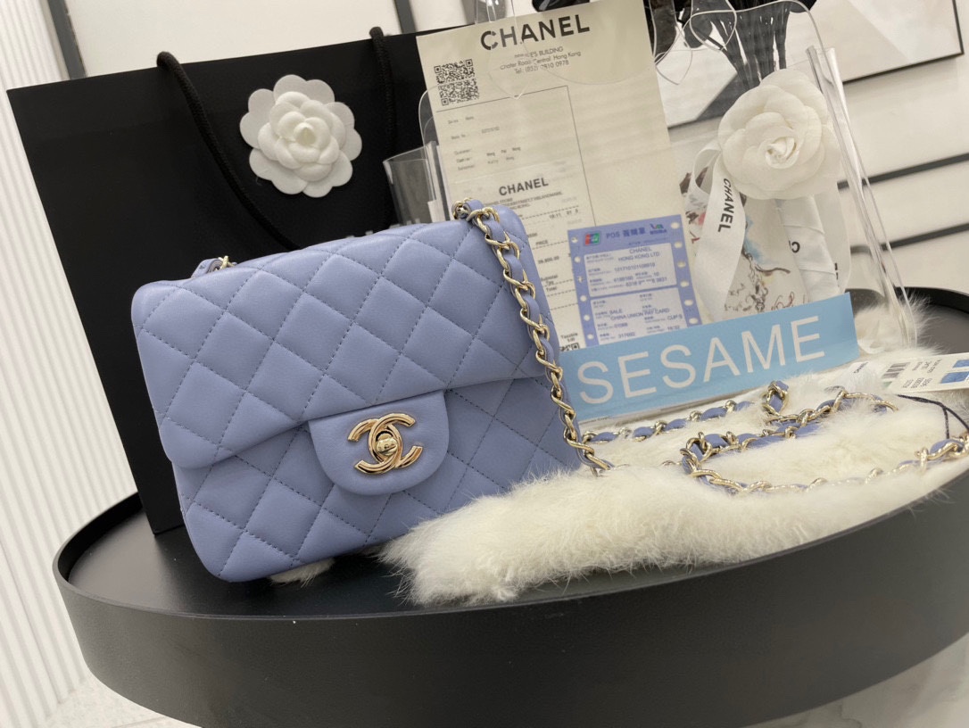 Hot Sale Chanel Classic Flap Sheepskin Small Shoulder Bag 17cm Best Gift Replica Lavender With Gold