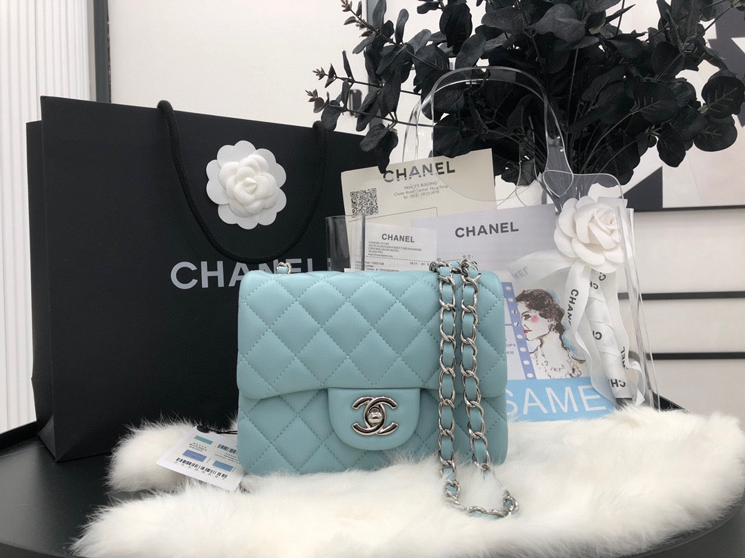 Hot Sale Chanel Classic Flap Sheepskin Small Shoulder Bag 17cm Best Gift Replica Light Green With Sliver