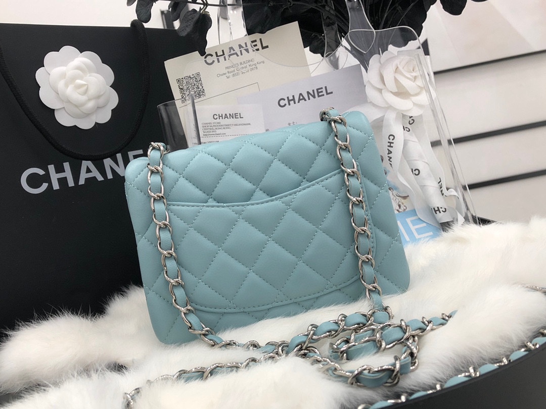 Hot Sale Chanel Classic Flap Sheepskin Small Shoulder Bag 17cm Best Gift Replica Light Green With Sliver