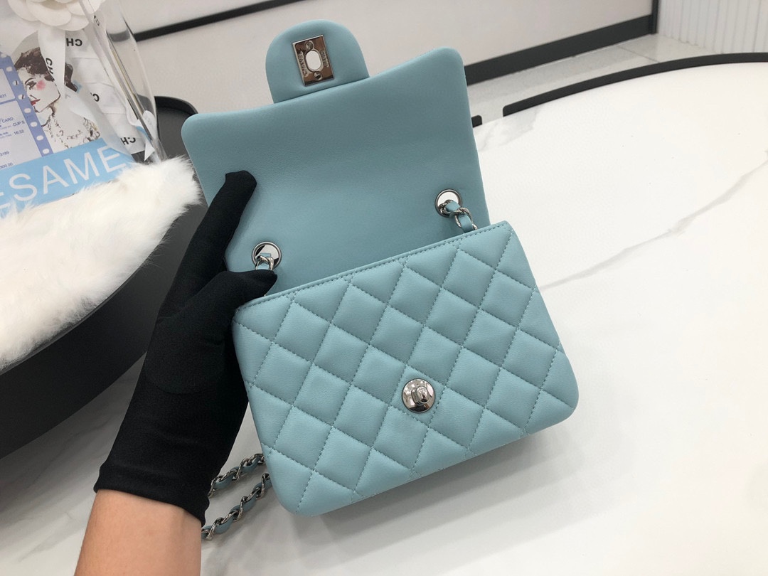 Hot Sale Chanel Classic Flap Sheepskin Small Shoulder Bag 17cm Best Gift Replica Light Green With Sliver