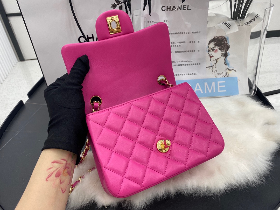 Hot Sale Chanel Classic Flap Sheepskin Small Shoulder Bag 17cm Best Gift Replica Rose With Gold