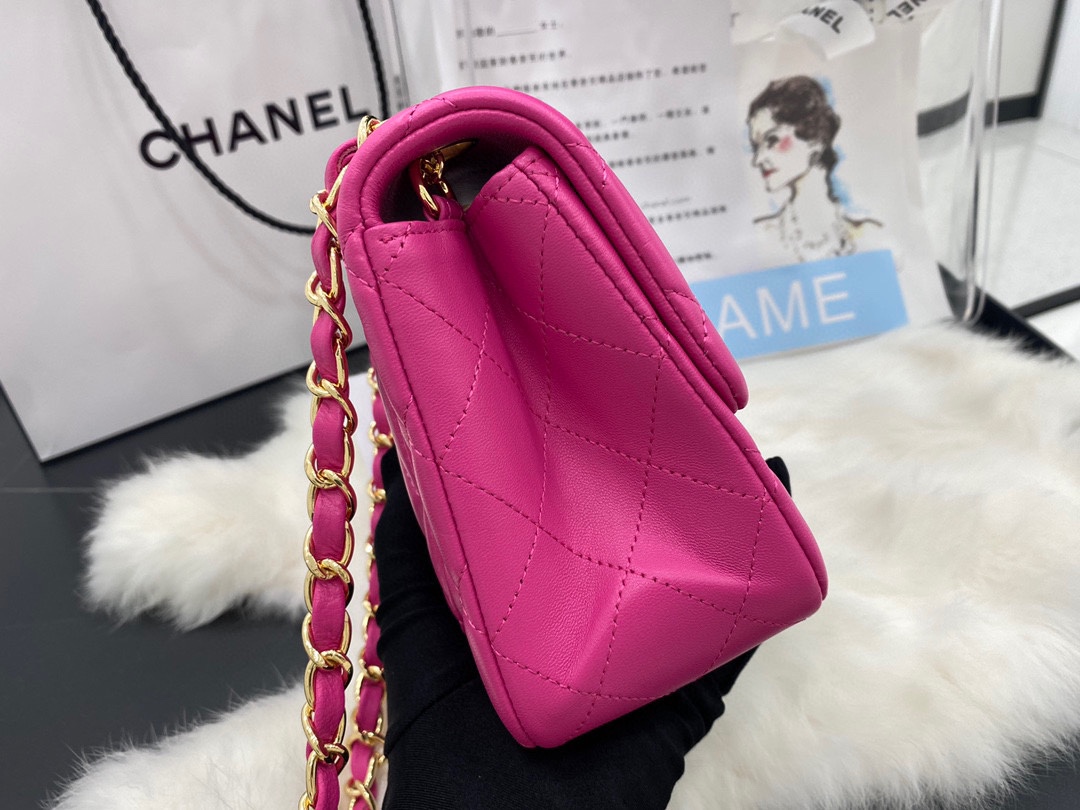 Hot Sale Chanel Classic Flap Sheepskin Small Shoulder Bag 17cm Best Gift Replica Rose With Gold