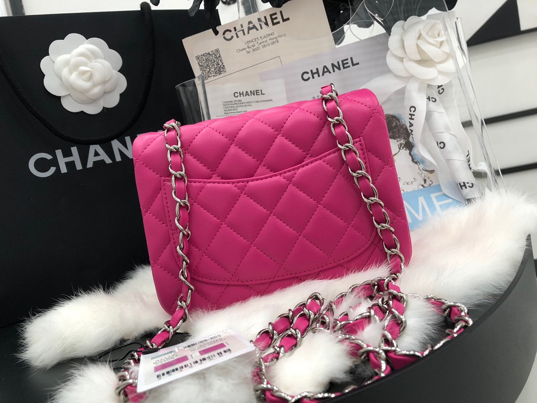 Hot Sale Chanel Classic Flap Sheepskin Small Shoulder Bag 17cm Best Gift Replica Rose With Sliver