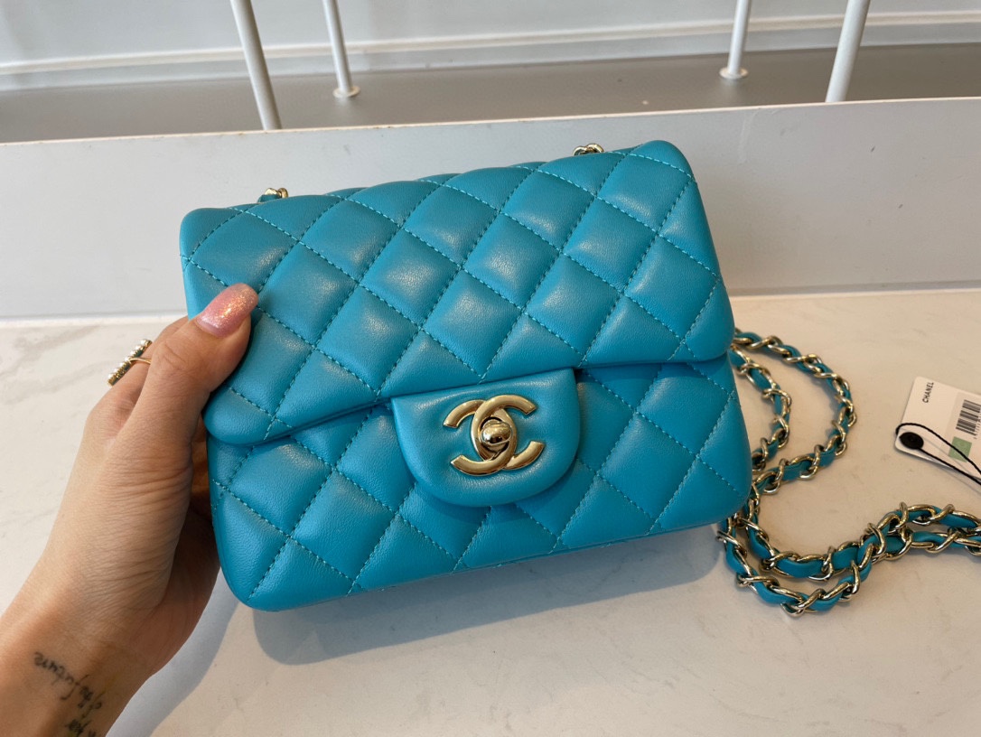 Hot Sale Chanel Classic Flap Sheepskin Small Shoulder Bag 17cm Best Gift Replica Sky Blue With Gold