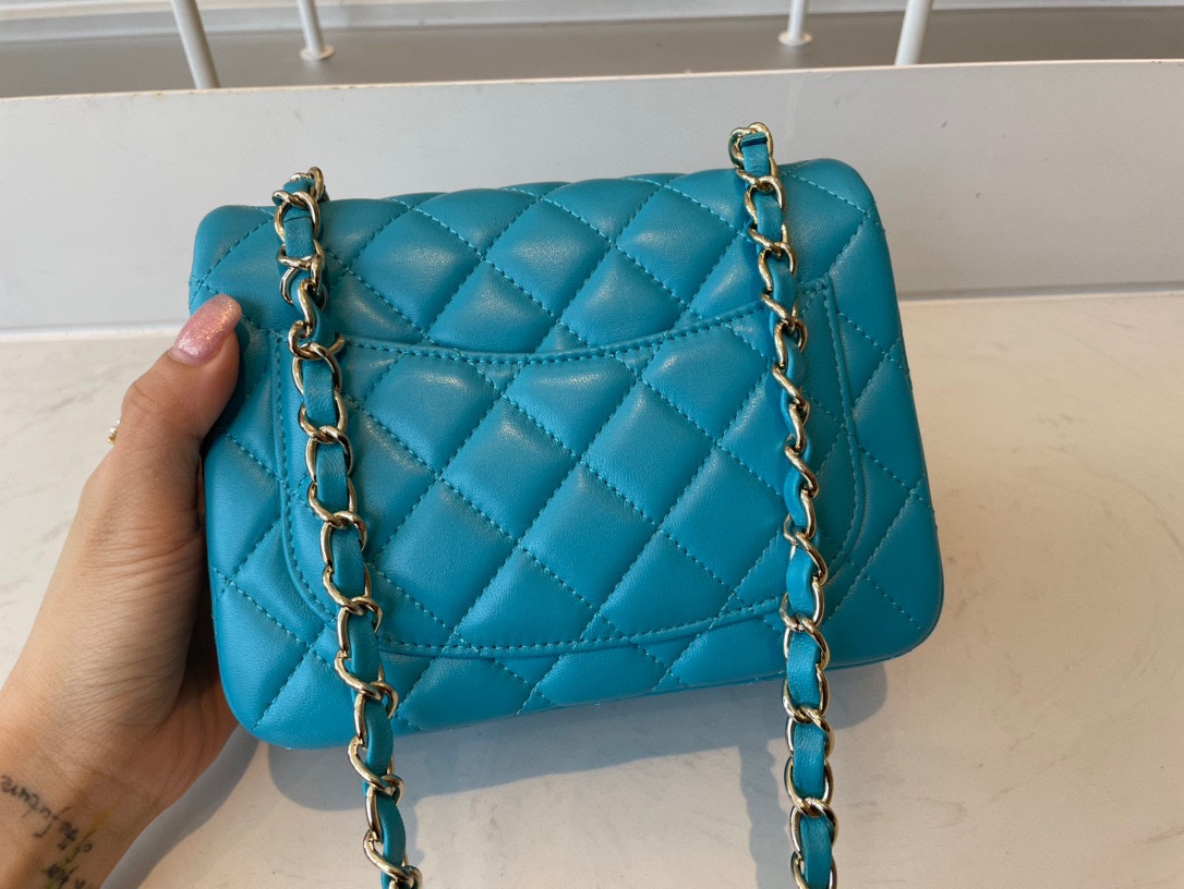 Hot Sale Chanel Classic Flap Sheepskin Small Shoulder Bag 17cm Best Gift Replica Sky Blue With Gold