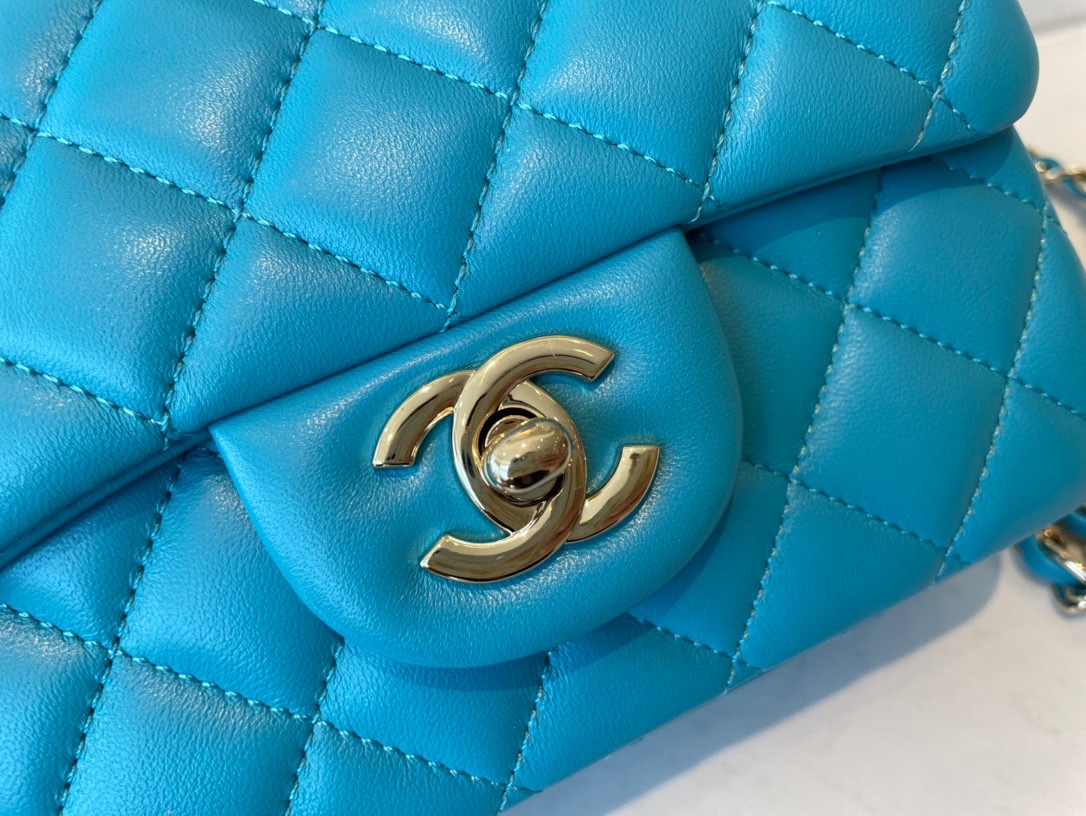 Hot Sale Chanel Classic Flap Sheepskin Small Shoulder Bag 17cm Best Gift Replica Sky Blue With Gold