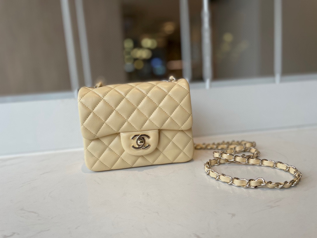 Hot Sale Chanel Classic Flap Sheepskin Small Shoulder Bag 17cm Best Gift Replica Yellow With Gold