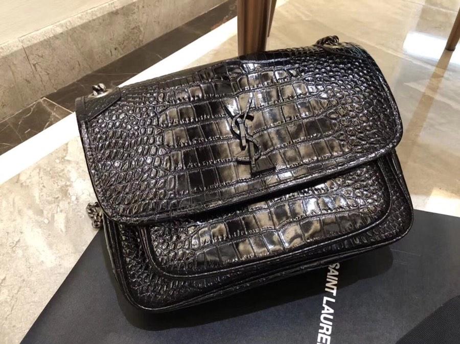 Hot Sell Saint Laurent Niki Baby In Crocodile Embossed Patent Leather Black