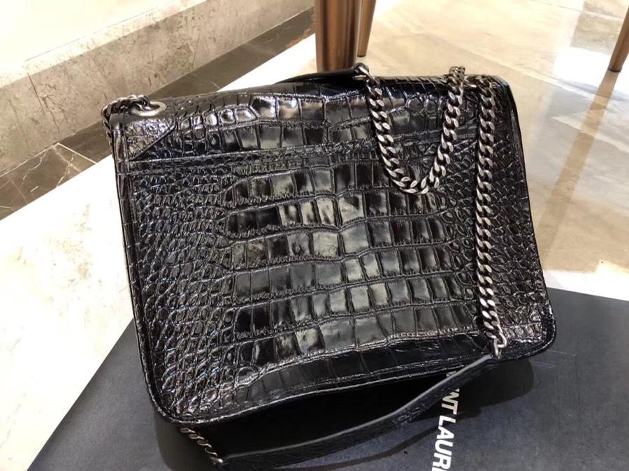 Hot Sell Saint Laurent Niki Baby In Crocodile Embossed Patent Leather Black