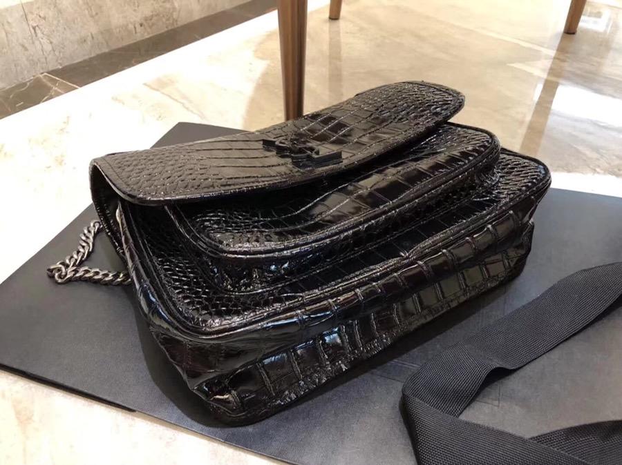 Hot Sell Saint Laurent Niki Baby In Crocodile Embossed Patent Leather Black