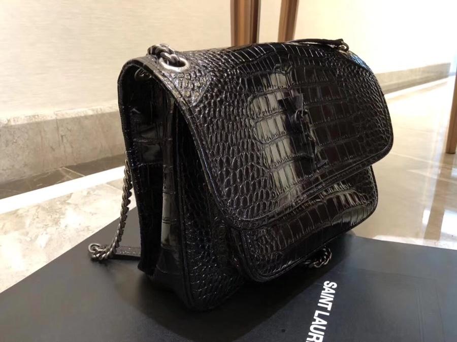 Hot Sell Saint Laurent Niki Baby In Crocodile Embossed Patent Leather Black