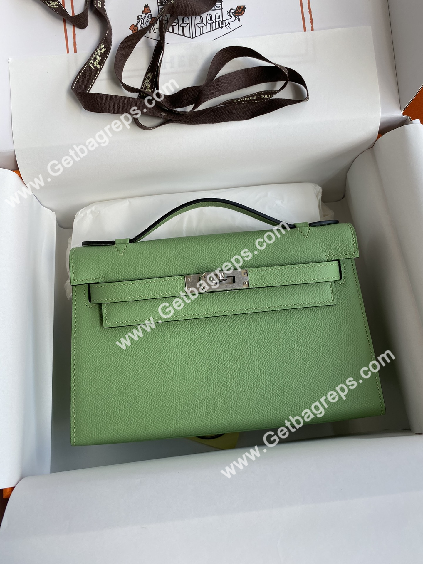 Kelly 22cm Epsom Avocado Green With Silver