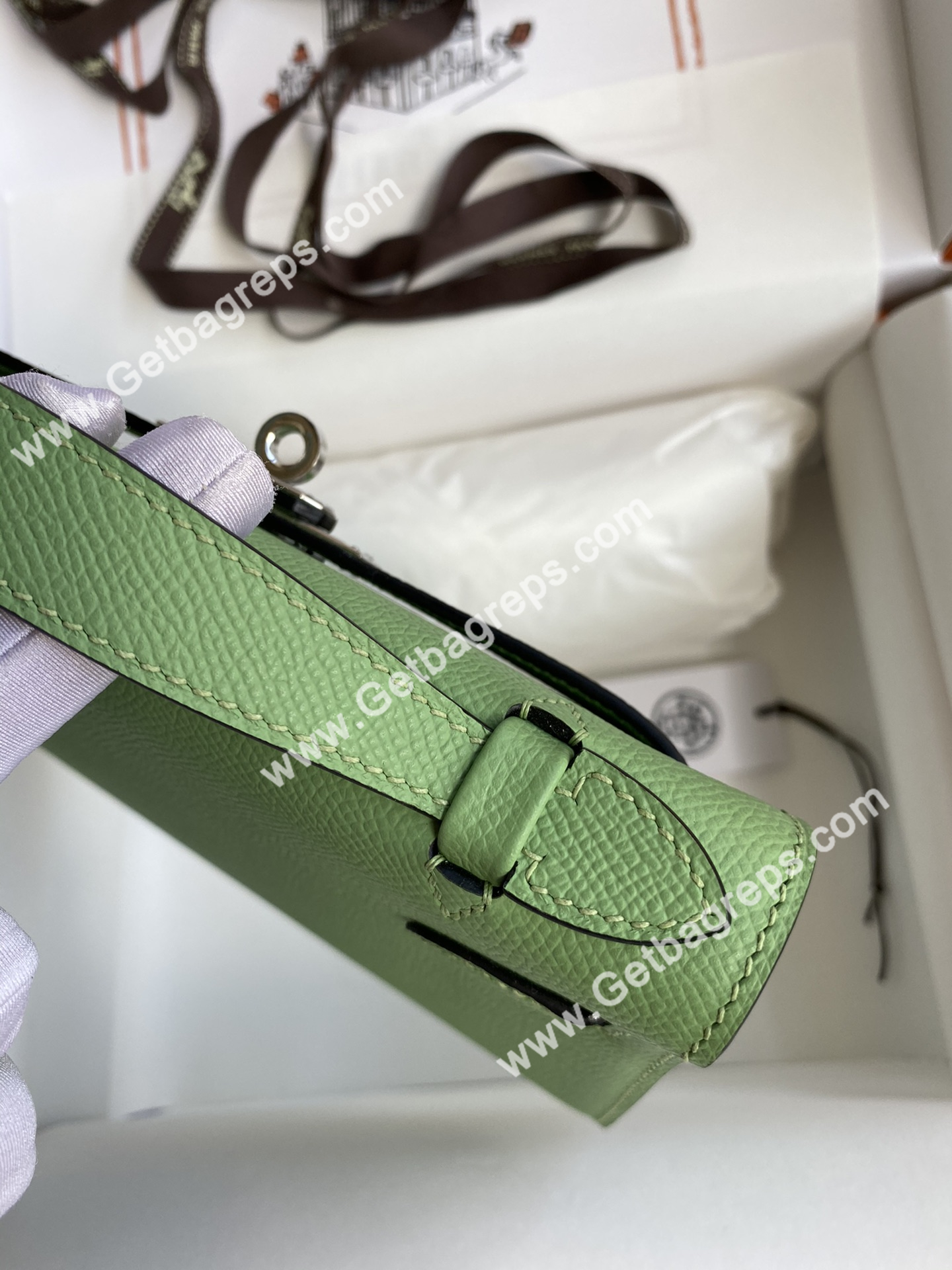 Kelly 22cm Epsom Avocado Green With Silver