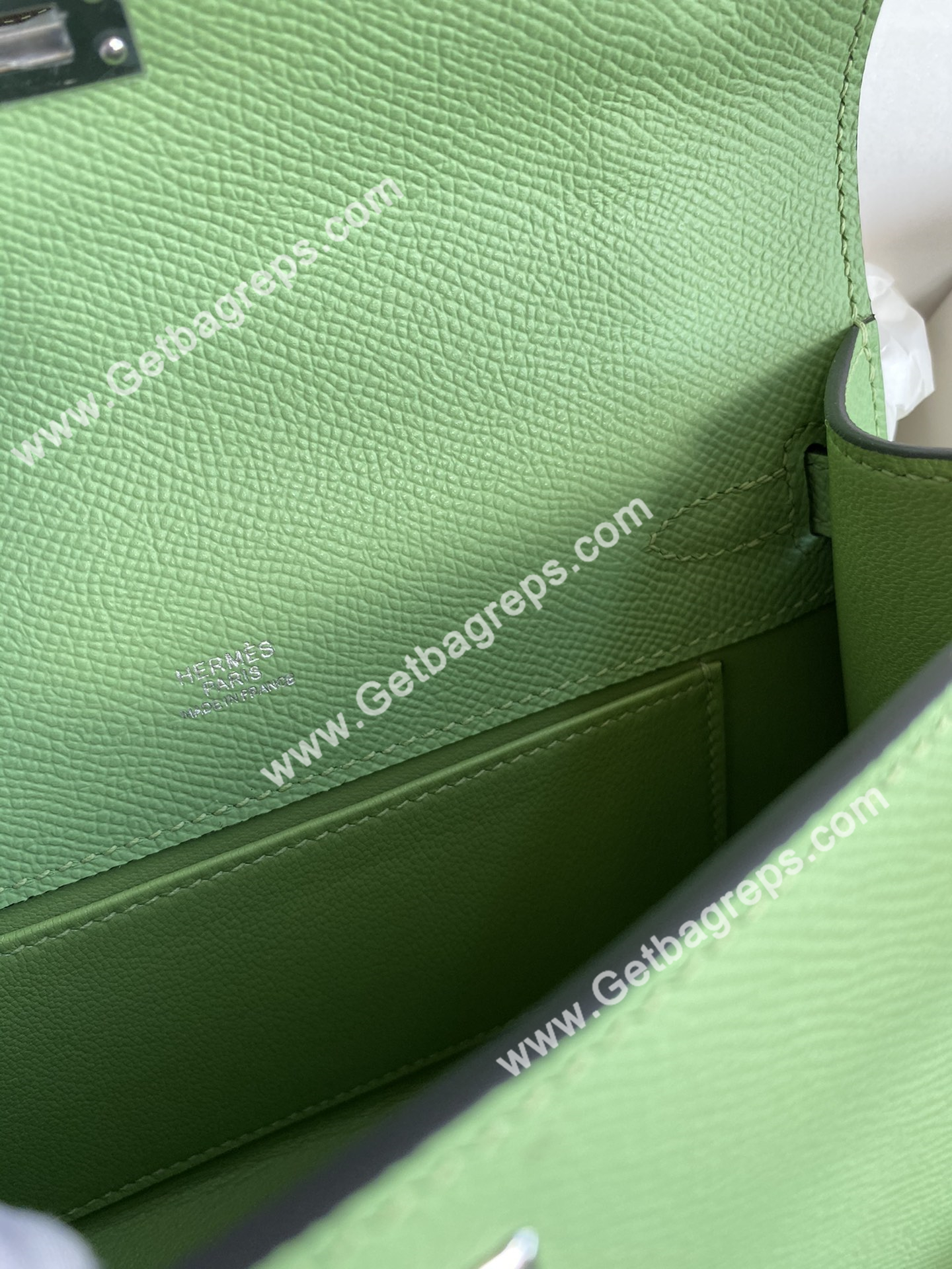 Kelly 22cm Epsom Avocado Green With Silver