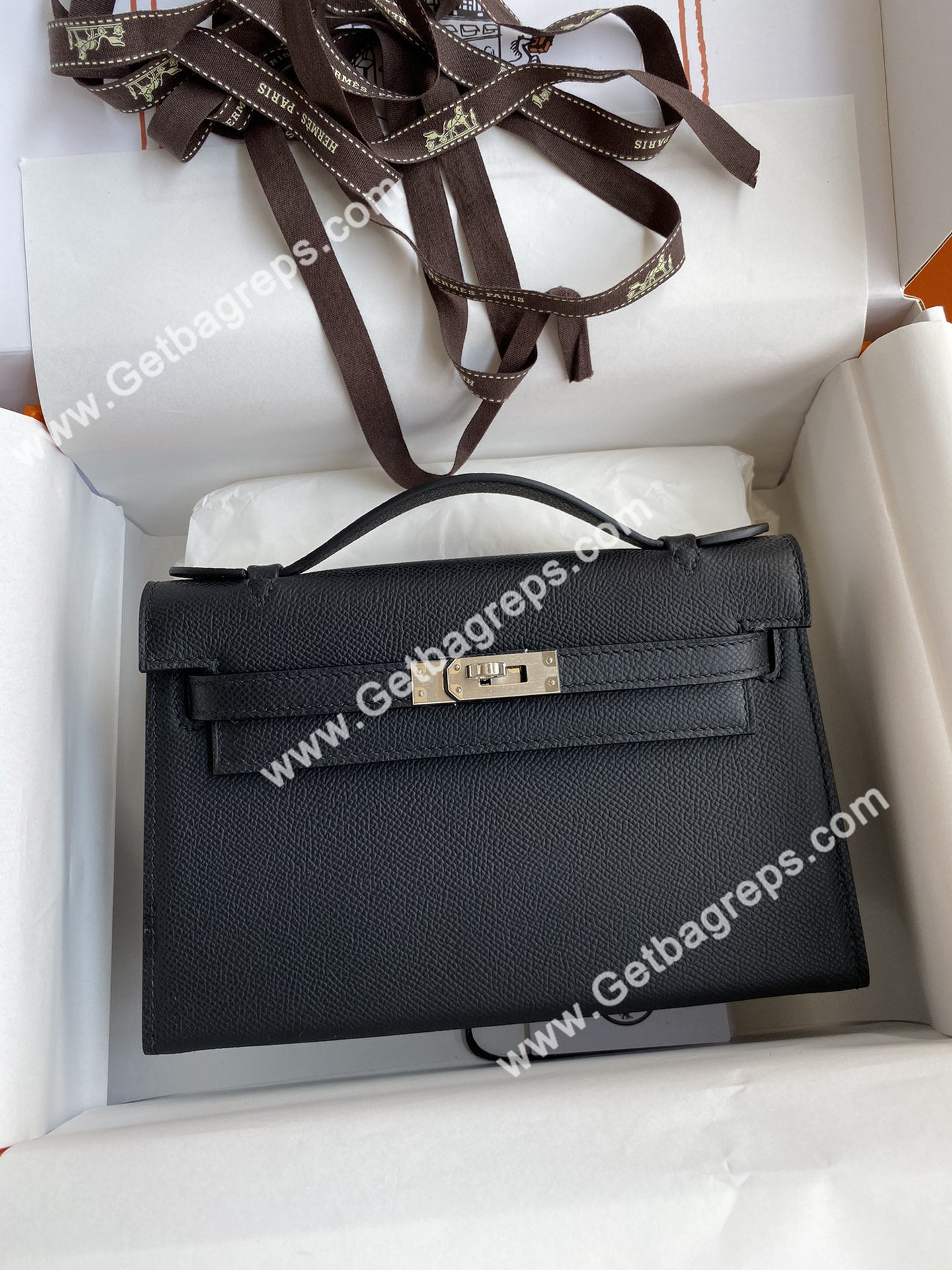 Kelly 22cm Epsom Black With Silver
