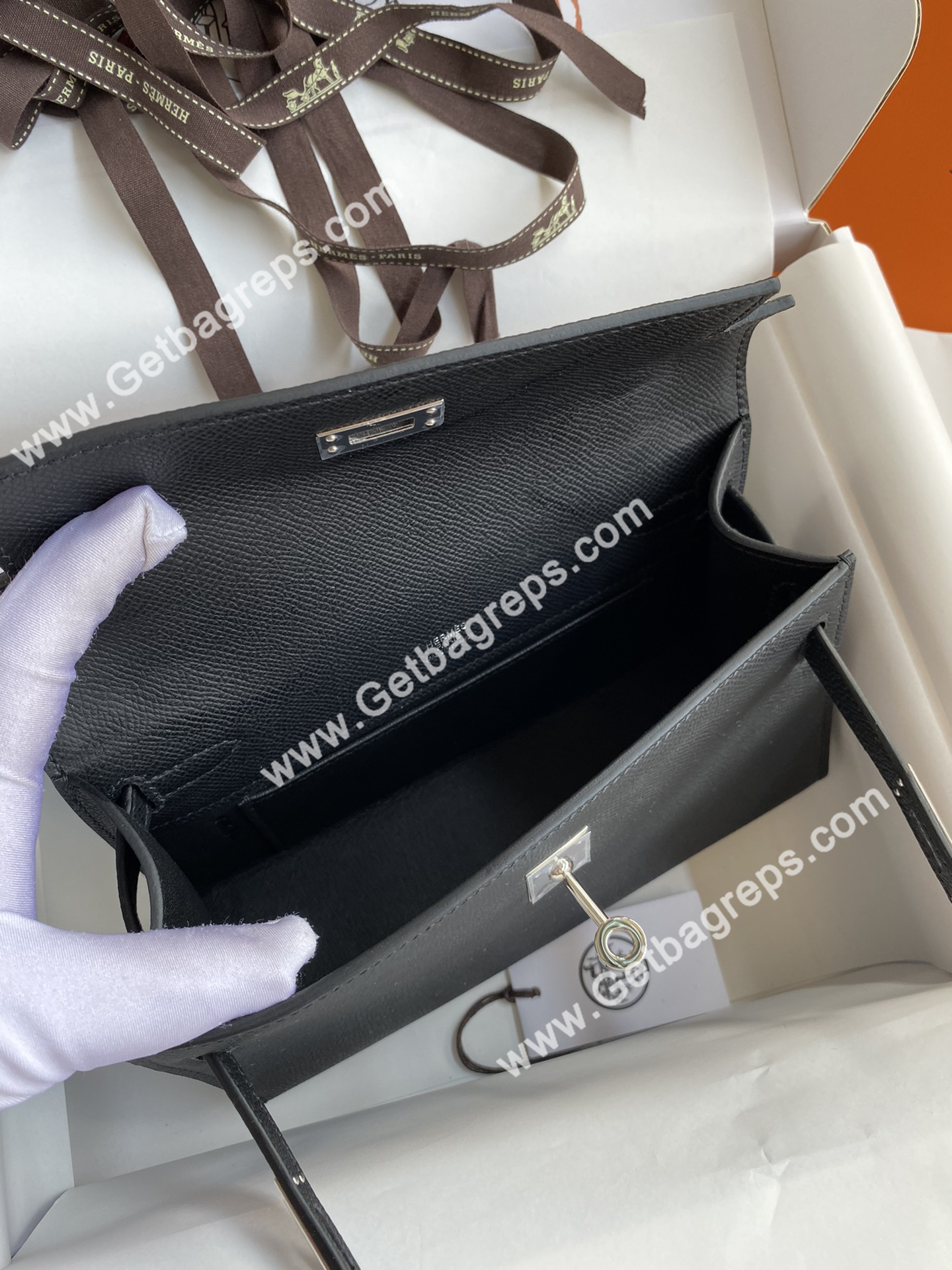 Kelly 22cm Epsom Black With Silver