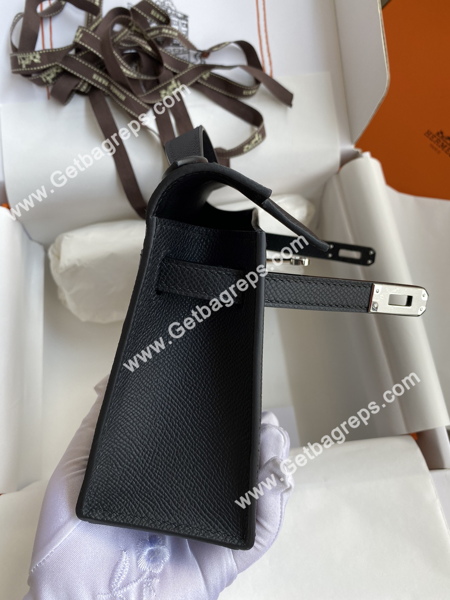 Kelly 22cm Epsom Black With Silver