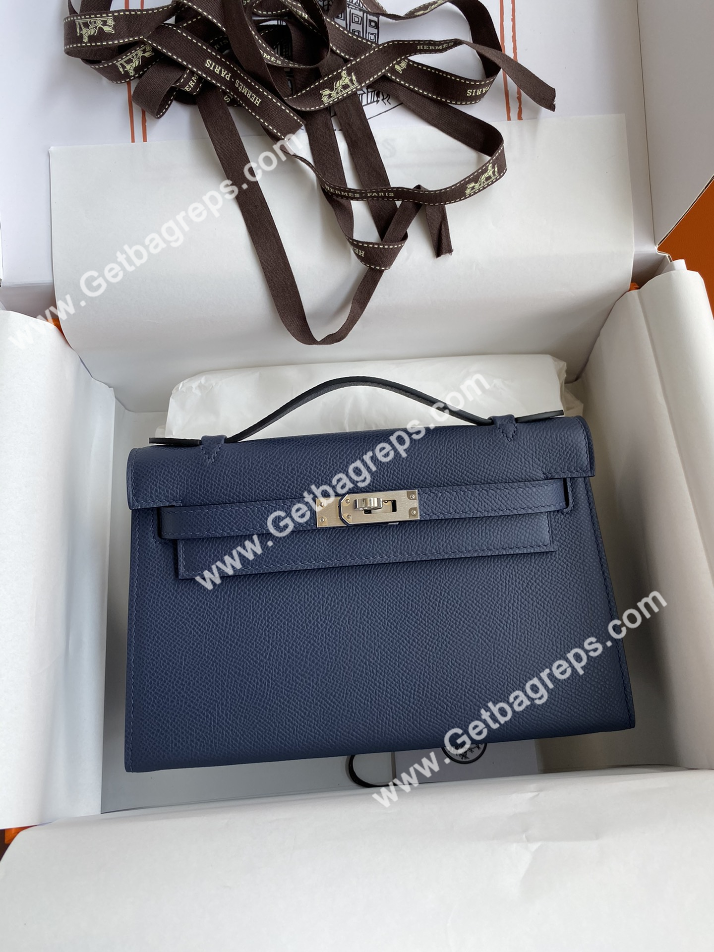 Kelly 22cm Epsom Dark Blue With Silver