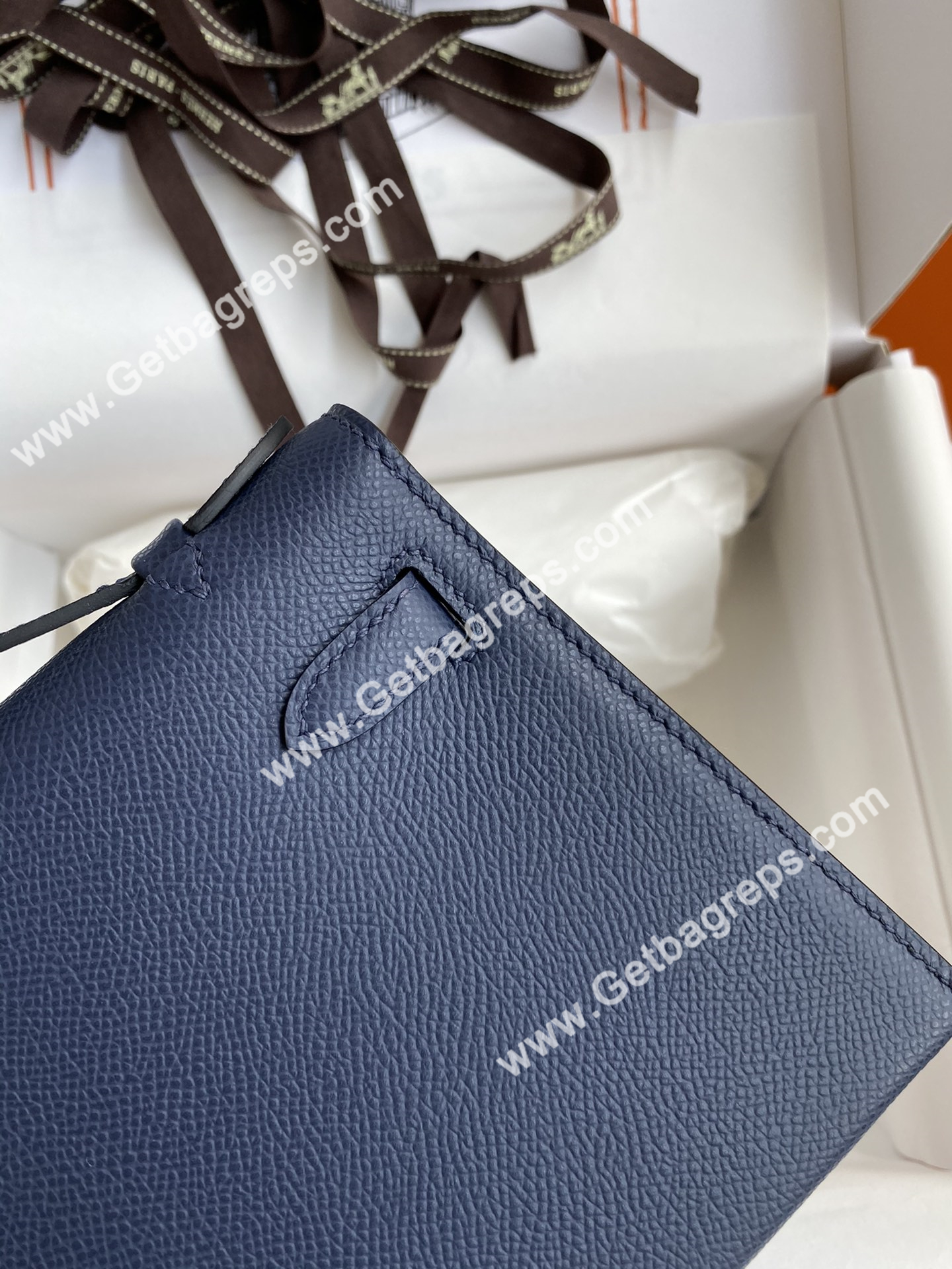 Kelly 22cm Epsom Dark Blue With Silver