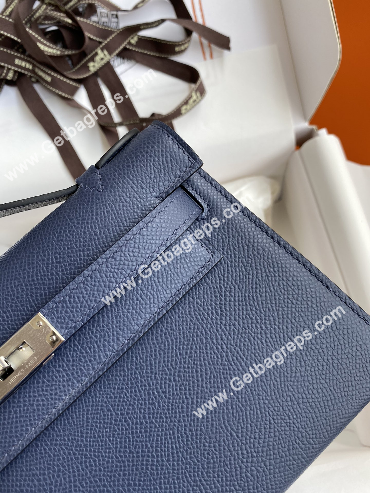 Kelly 22cm Epsom Dark Blue With Silver