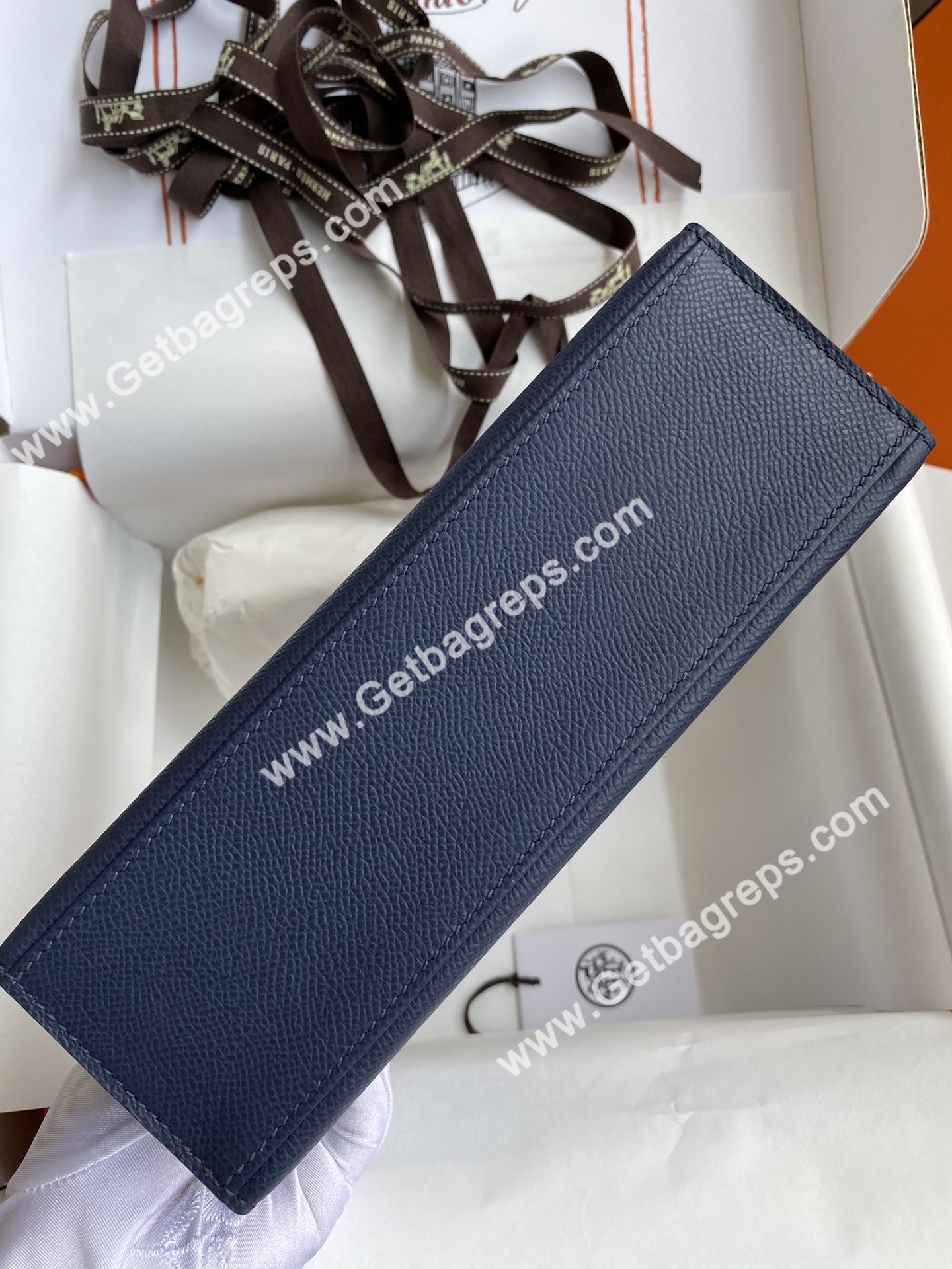Kelly 22cm Epsom Dark Blue With Silver