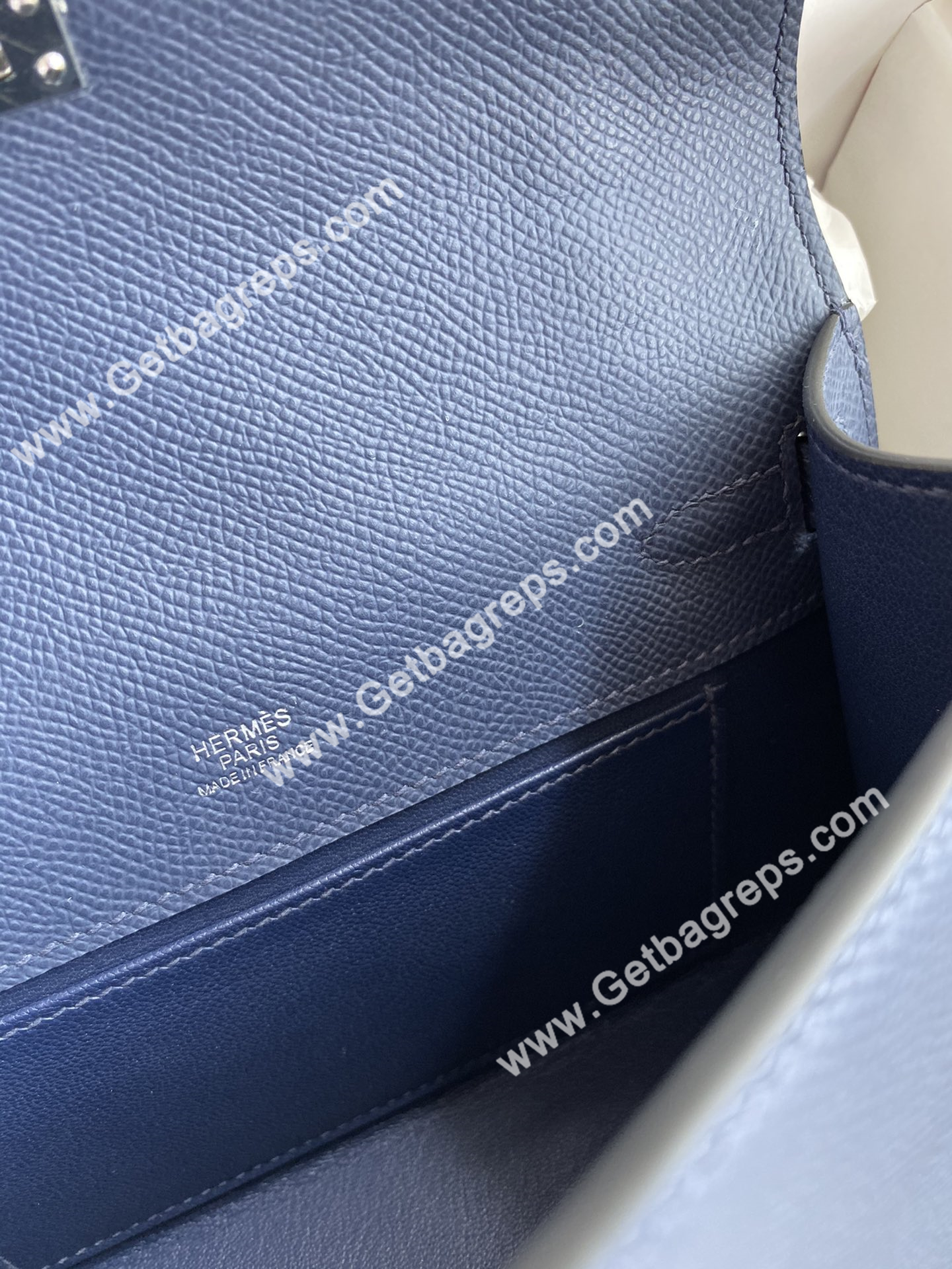 Kelly 22cm Epsom Dark Blue With Silver