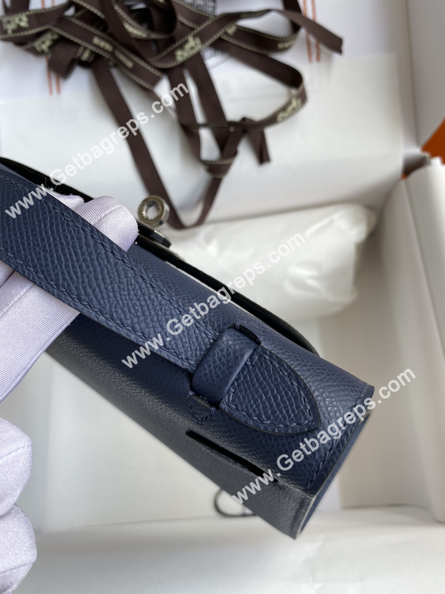 Kelly 22cm Epsom Dark Blue With Silver