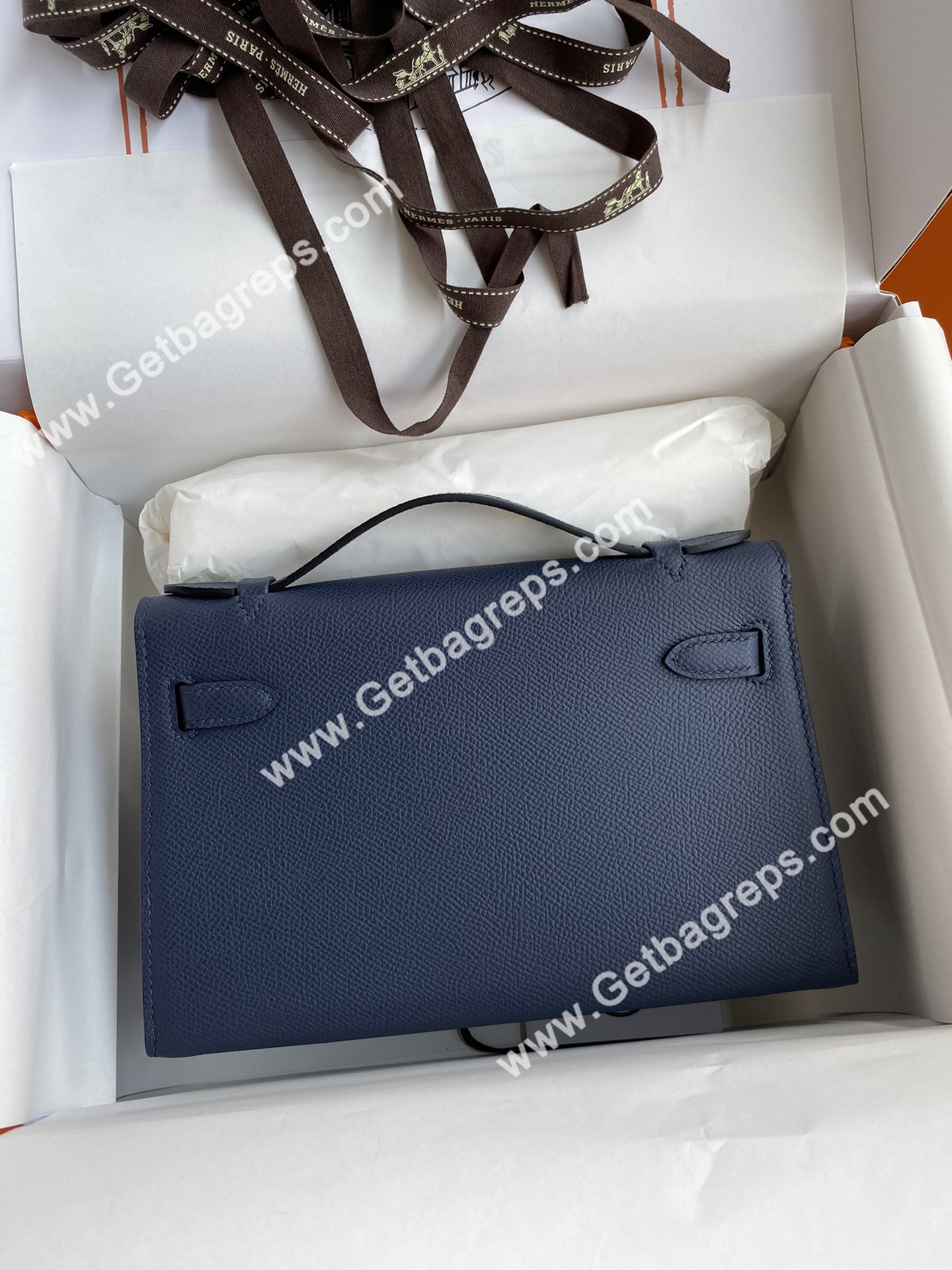 Kelly 22cm Epsom Dark Blue With Silver