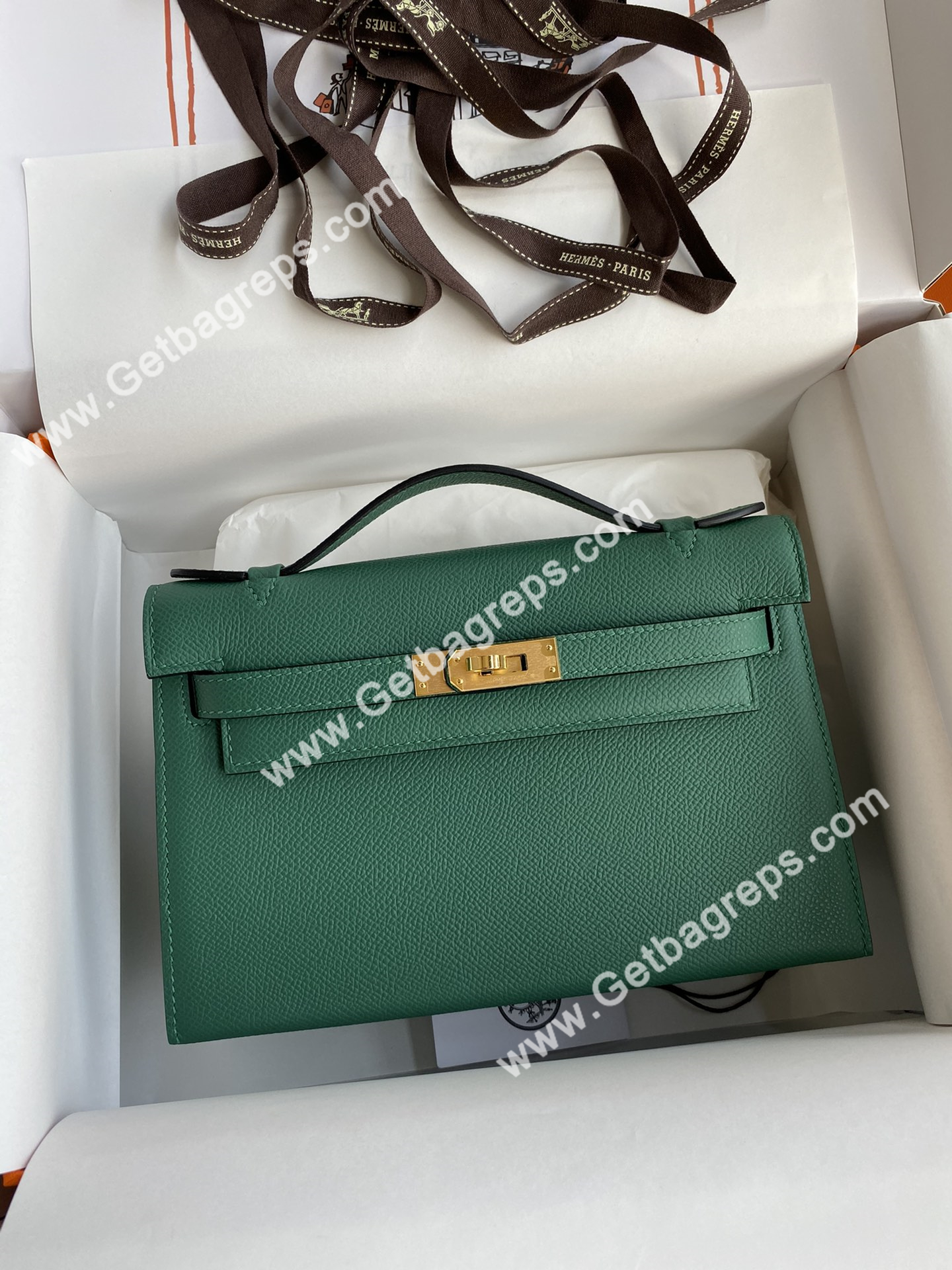 Kelly 22cm Epsom Malachite Green With Gold