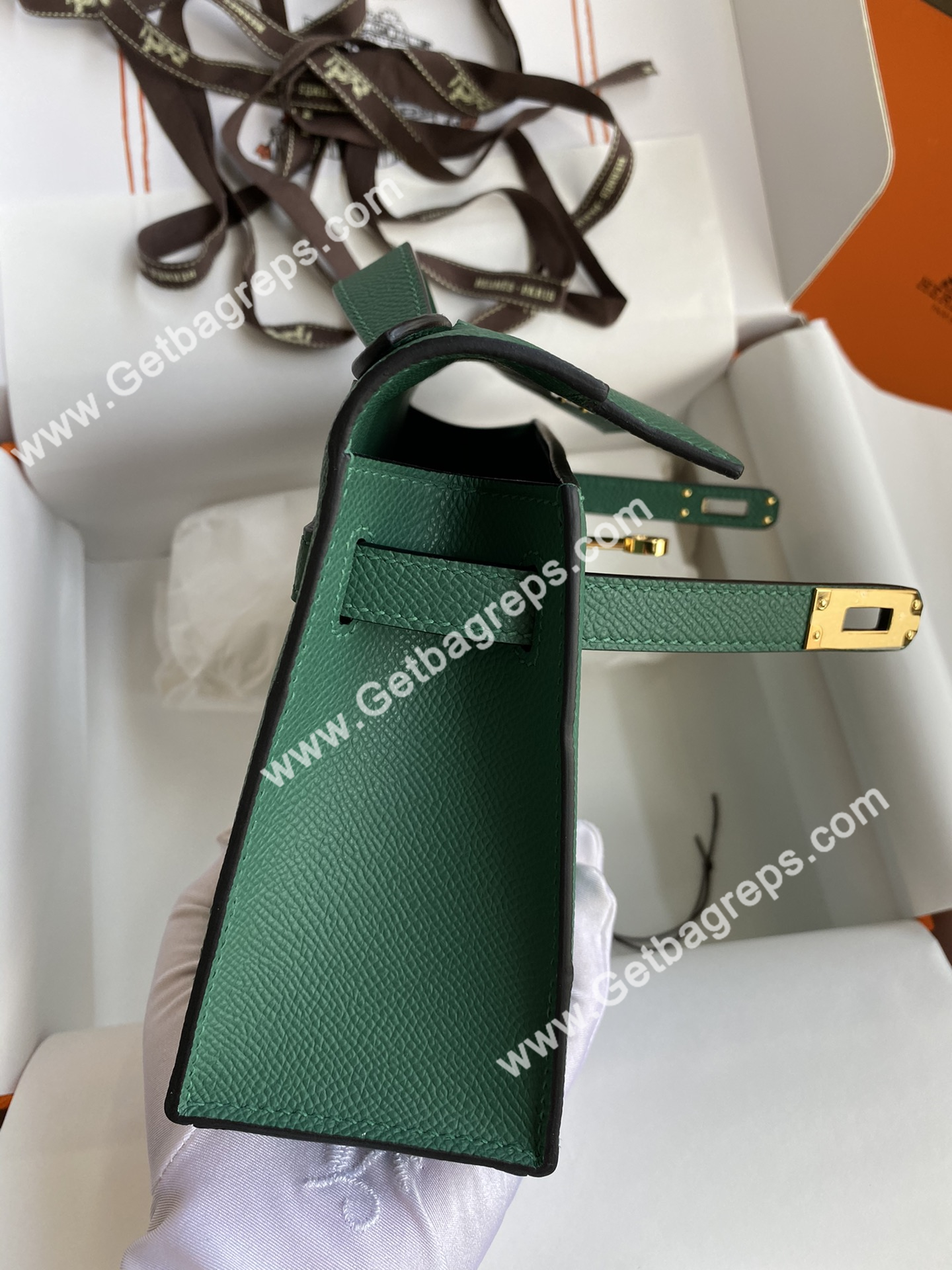 Kelly 22cm Epsom Malachite Green With Gold