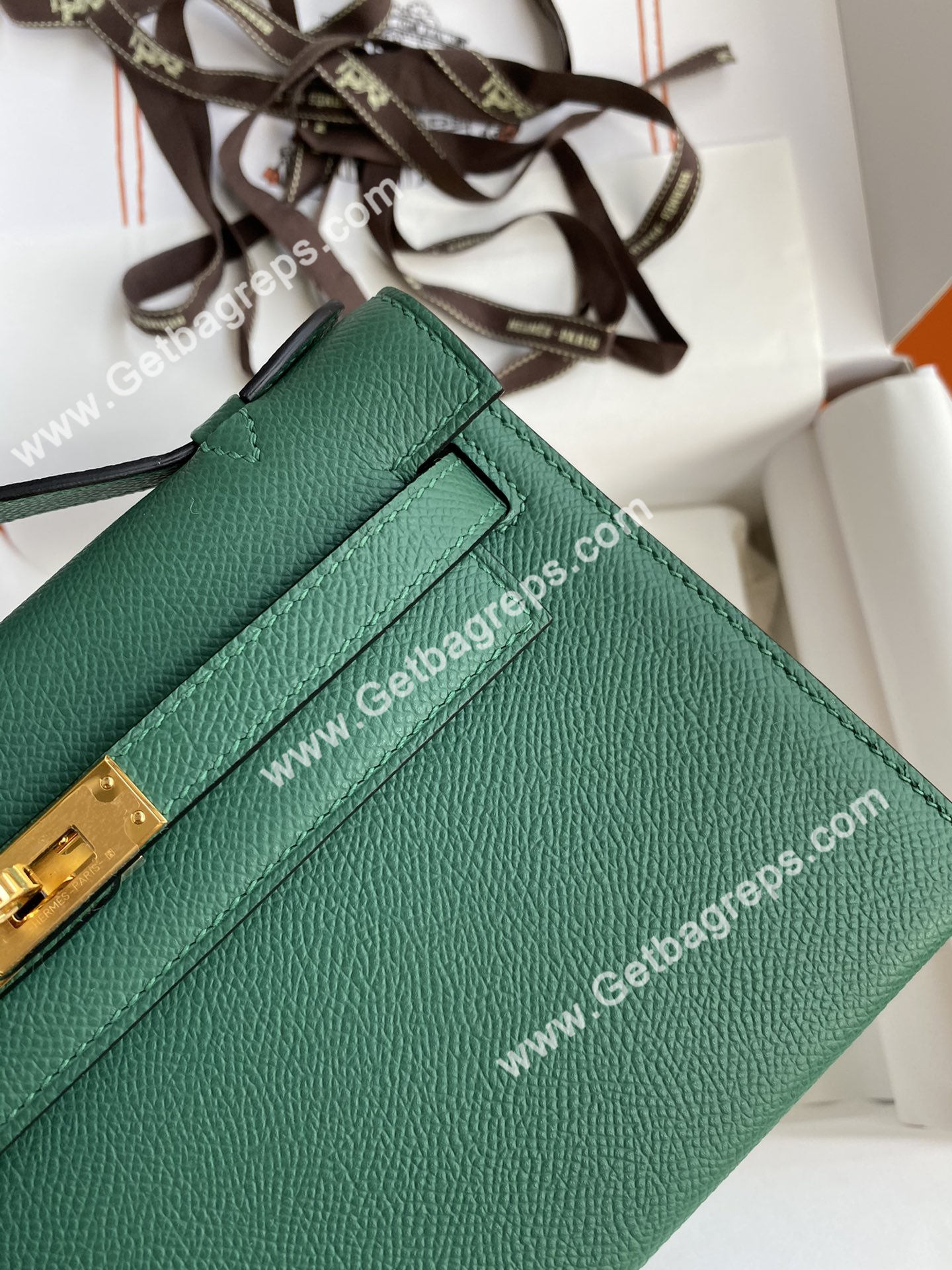 Kelly 22cm Epsom Malachite Green With Gold