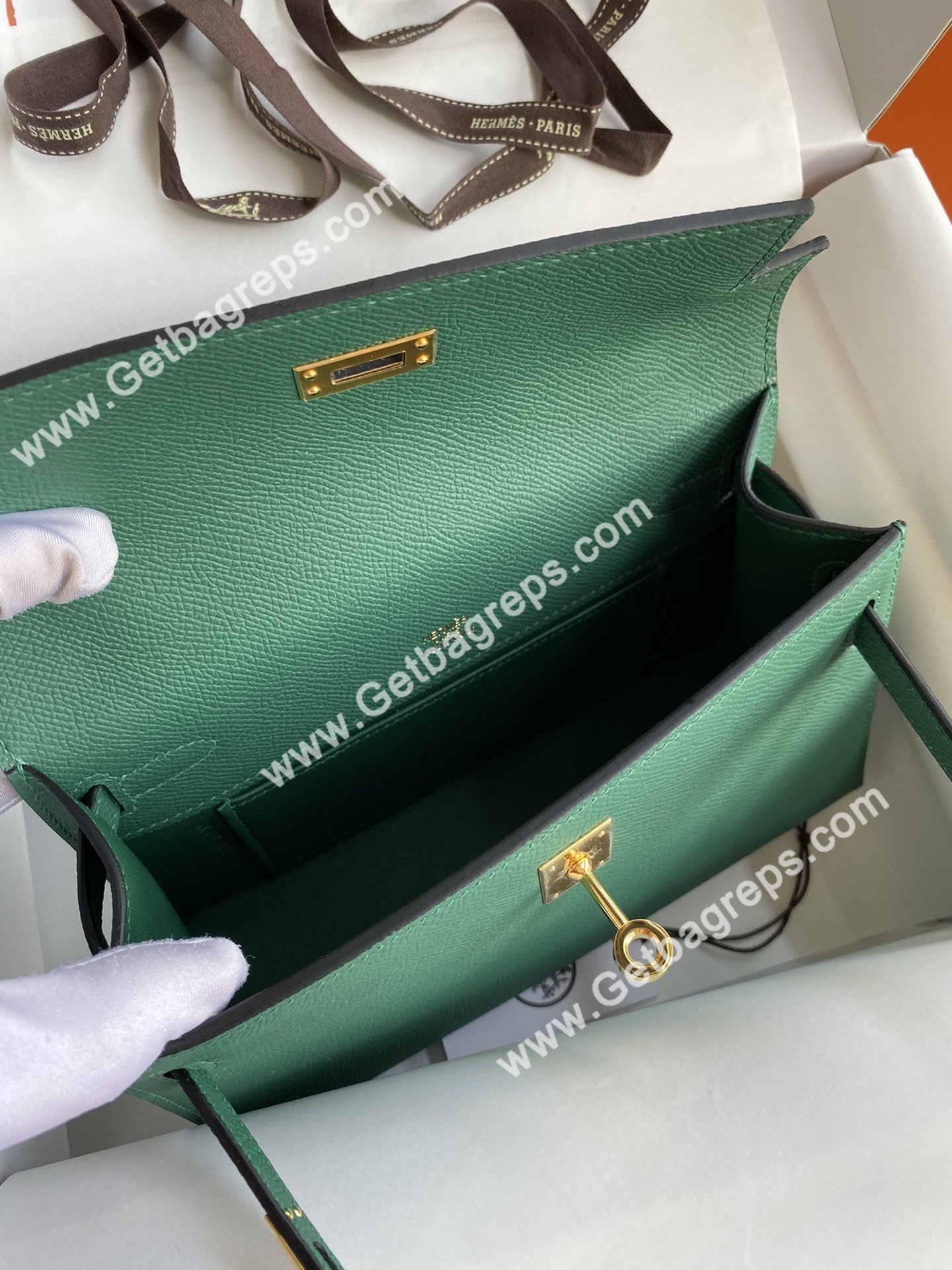Kelly 22cm Epsom Malachite Green With Gold