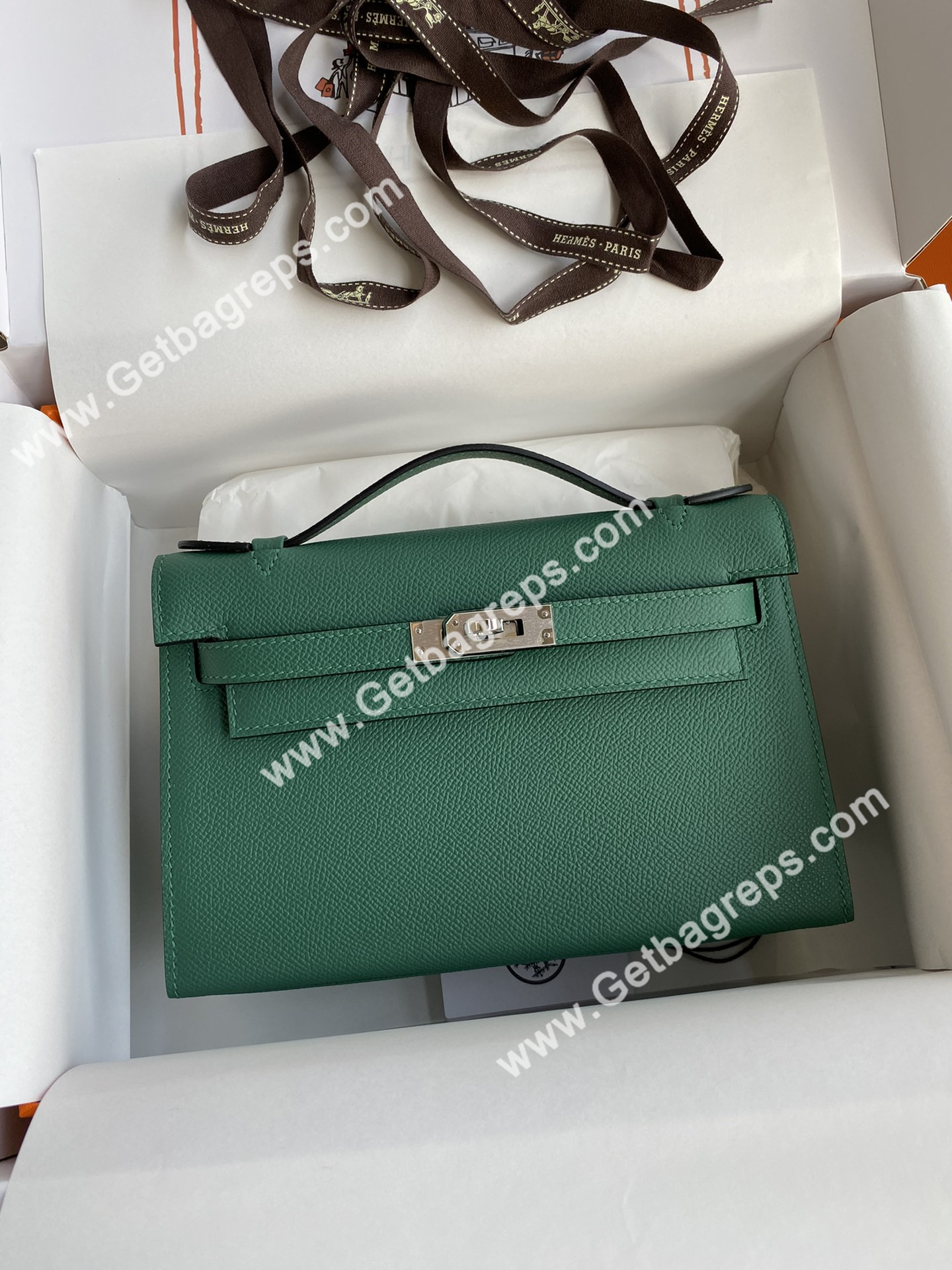 Kelly 22cm Epsom Malachite Green With Silver