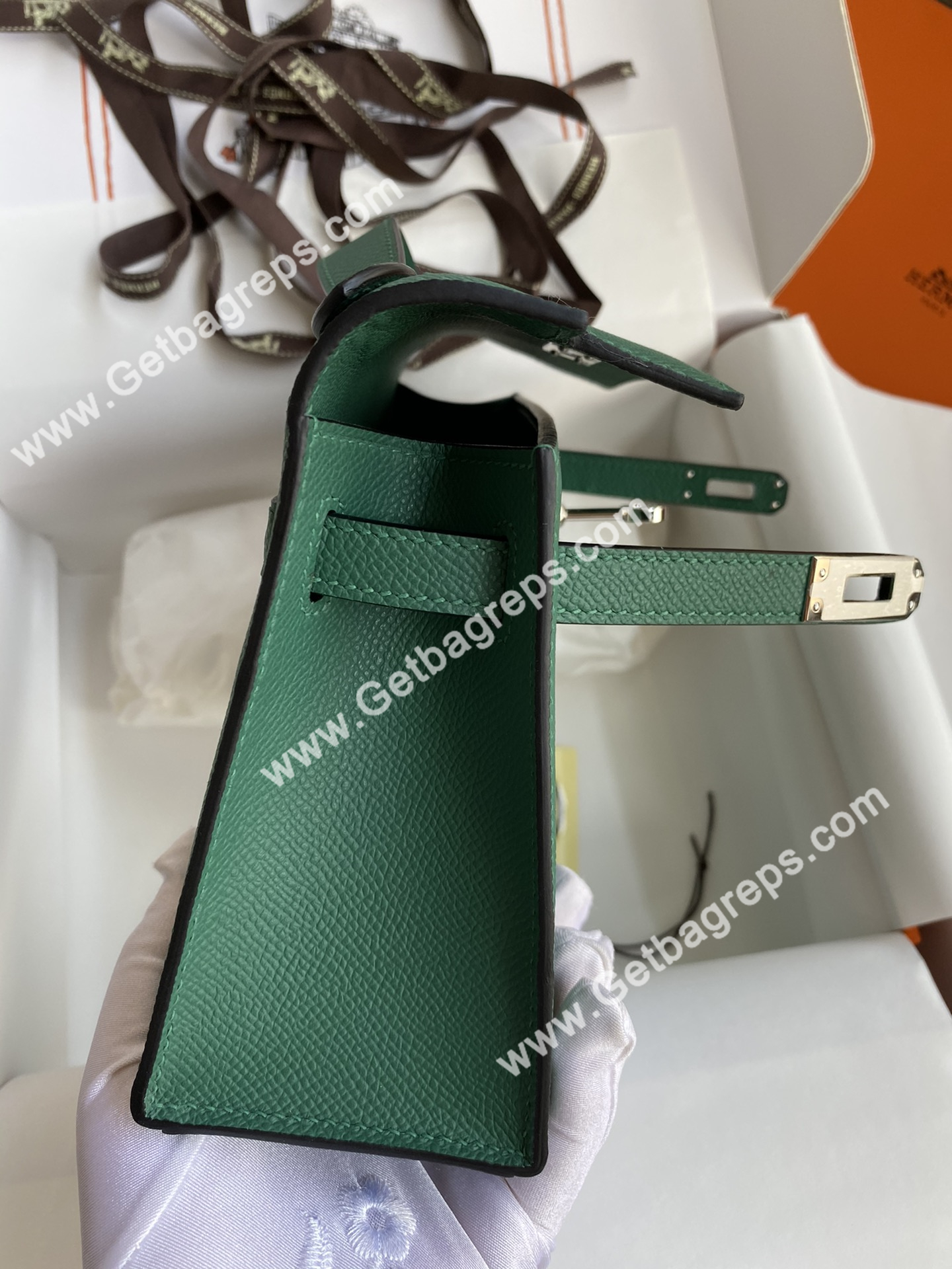 Kelly 22cm Epsom Malachite Green With Silver