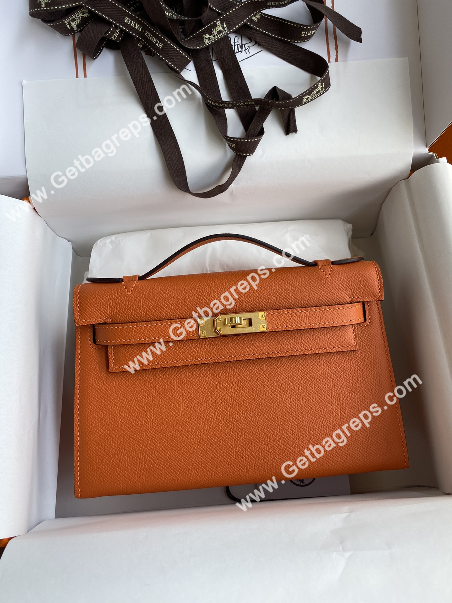 Kelly 22cm Epsom Orange With Gold