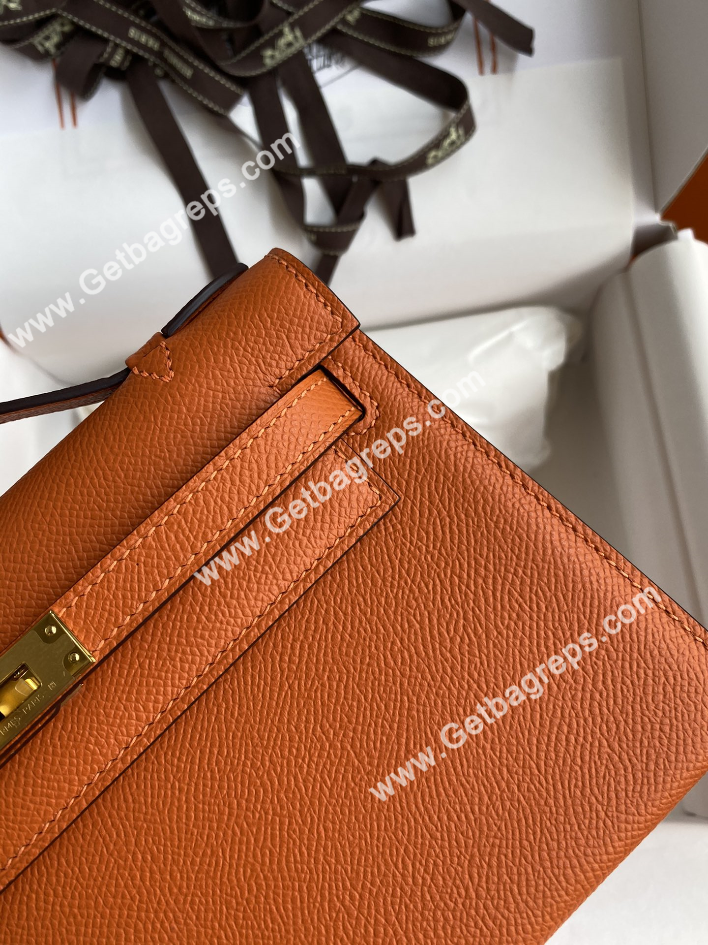 Kelly 22cm Epsom Orange With Gold