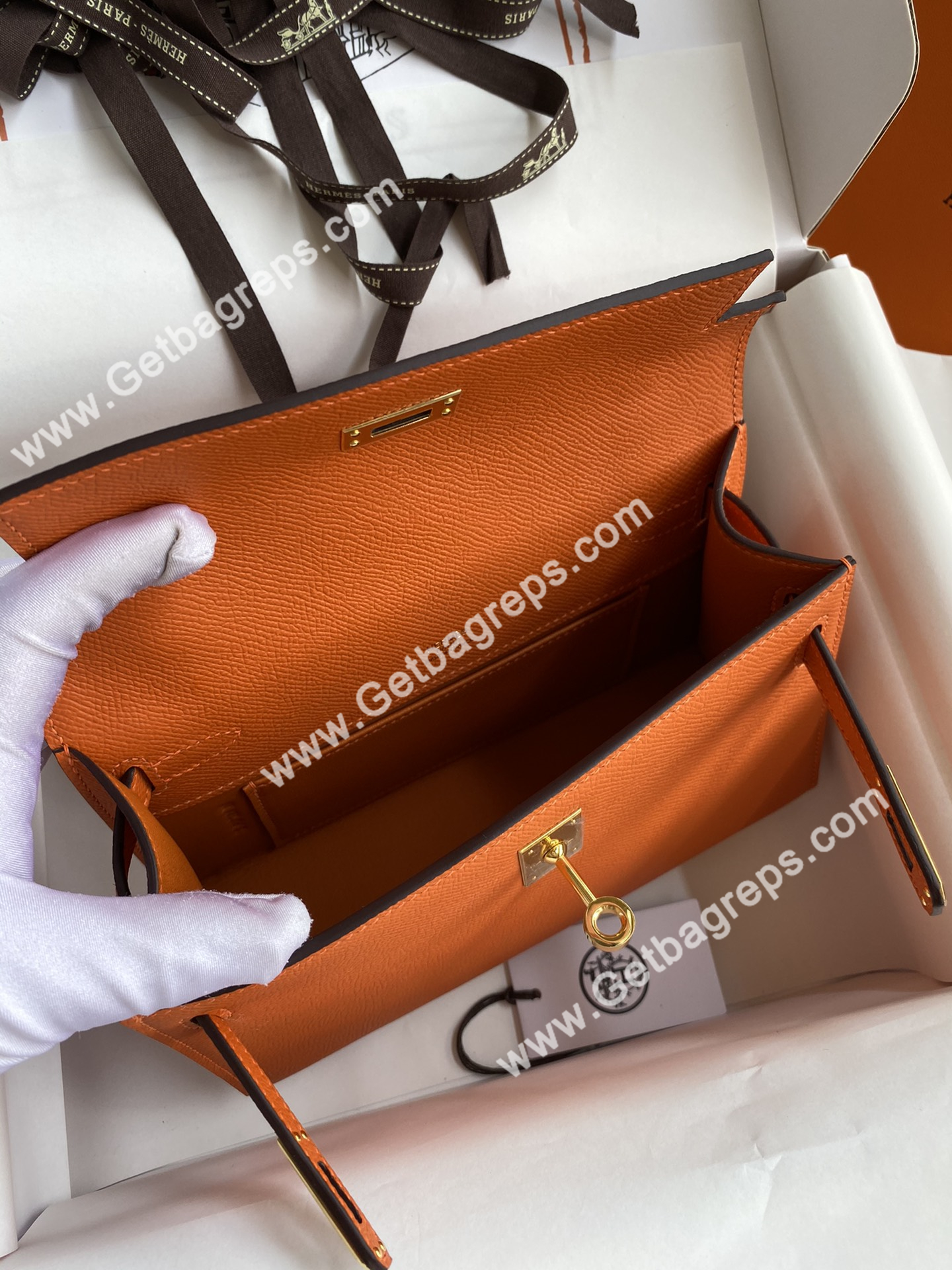 Kelly 22cm Epsom Orange With Gold