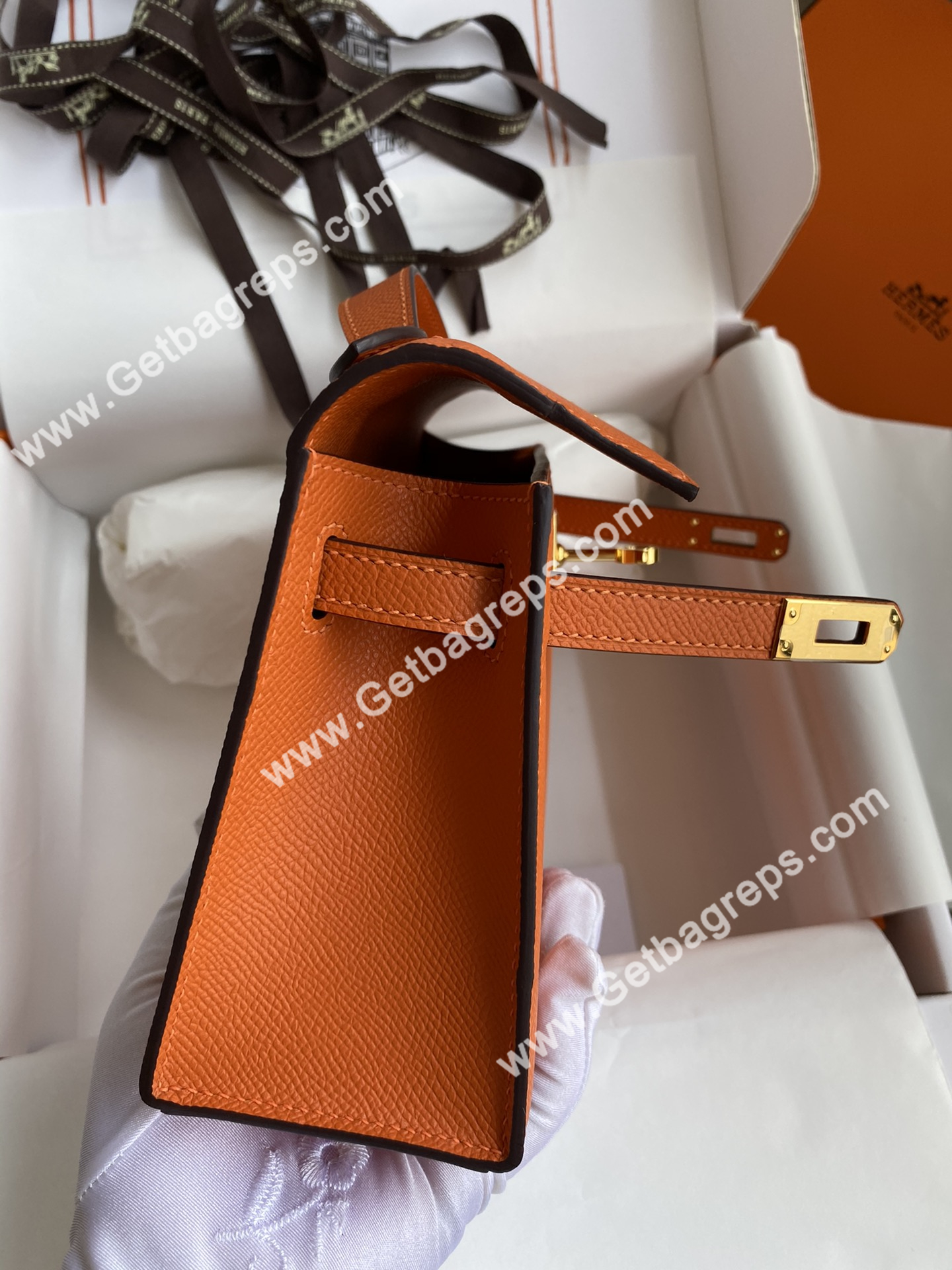 Kelly 22cm Epsom Orange With Gold