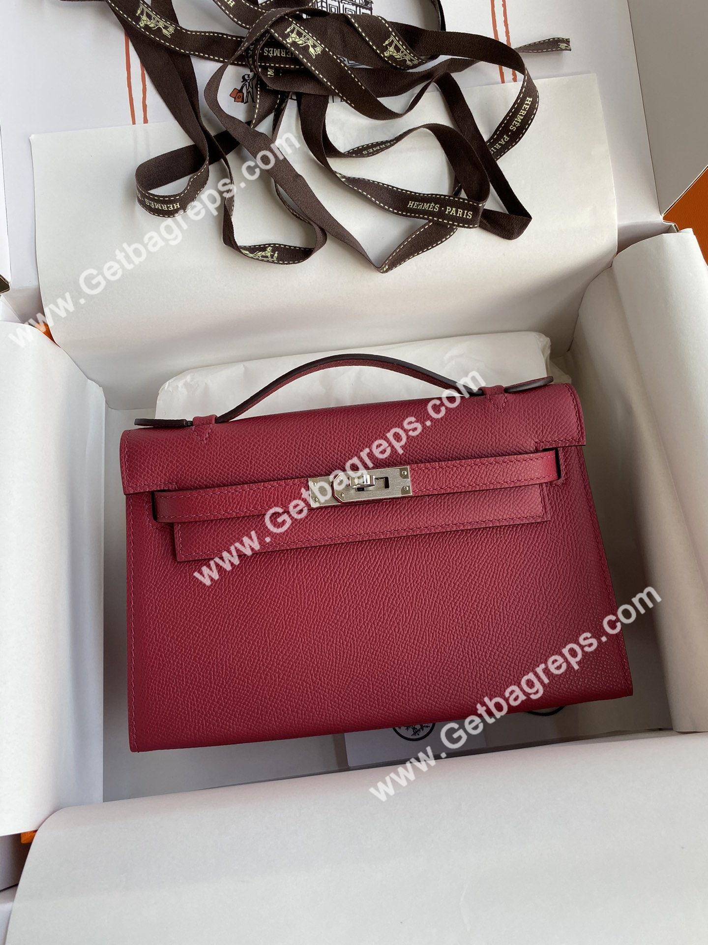 Kelly 22cm Epsom Ruby With Silver