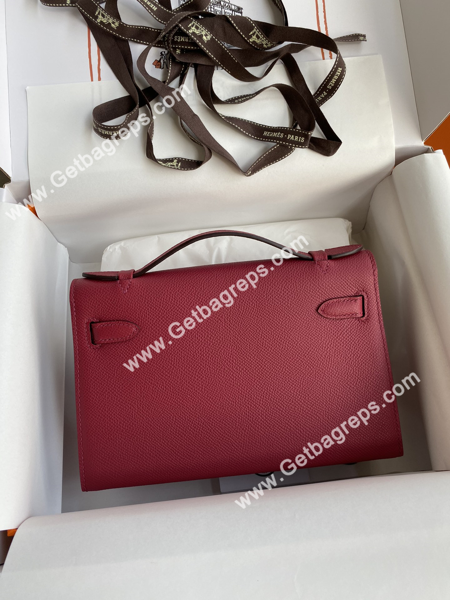 Kelly 22cm Epsom Ruby With Silver