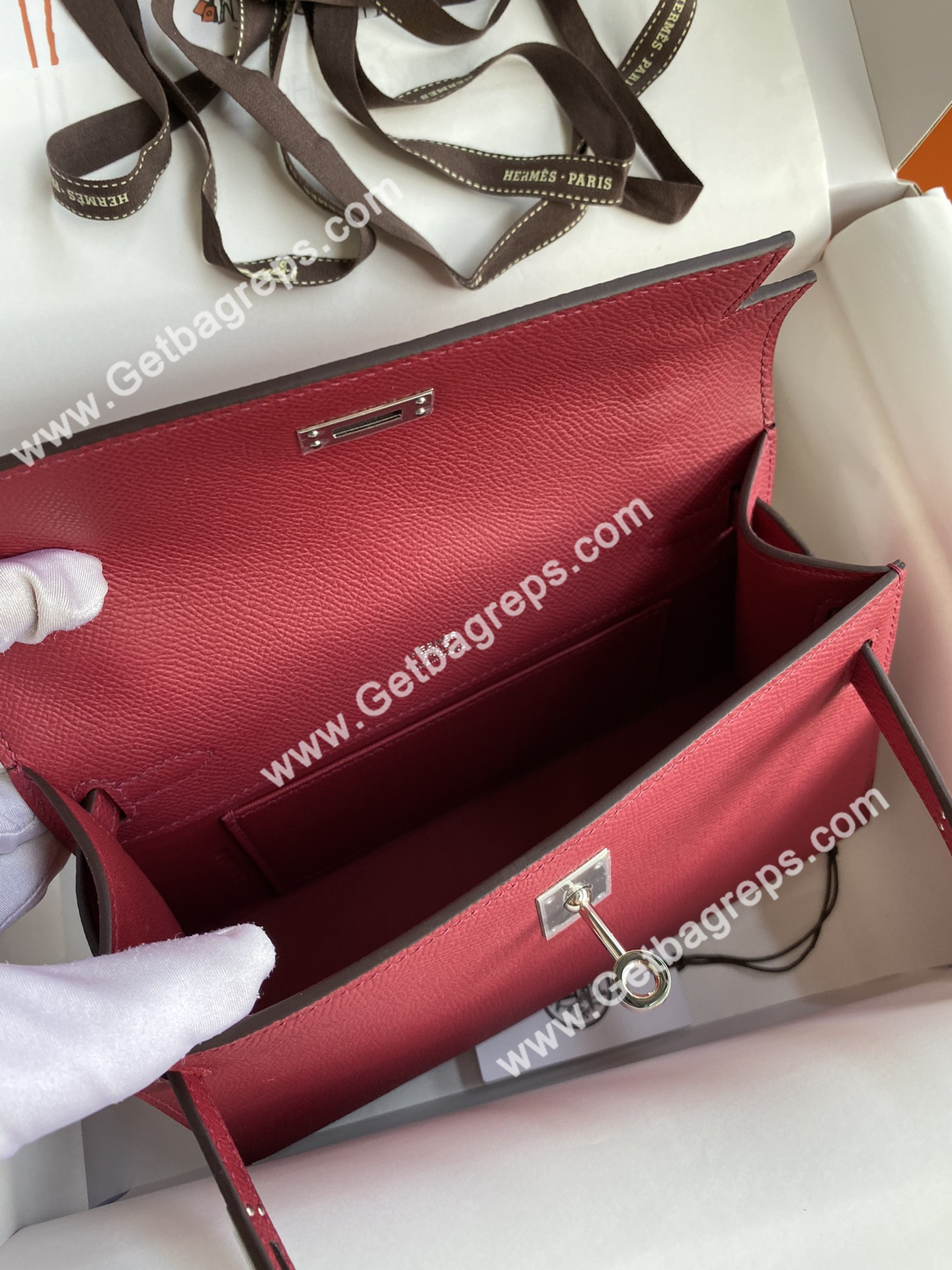Kelly 22cm Epsom Ruby With Silver